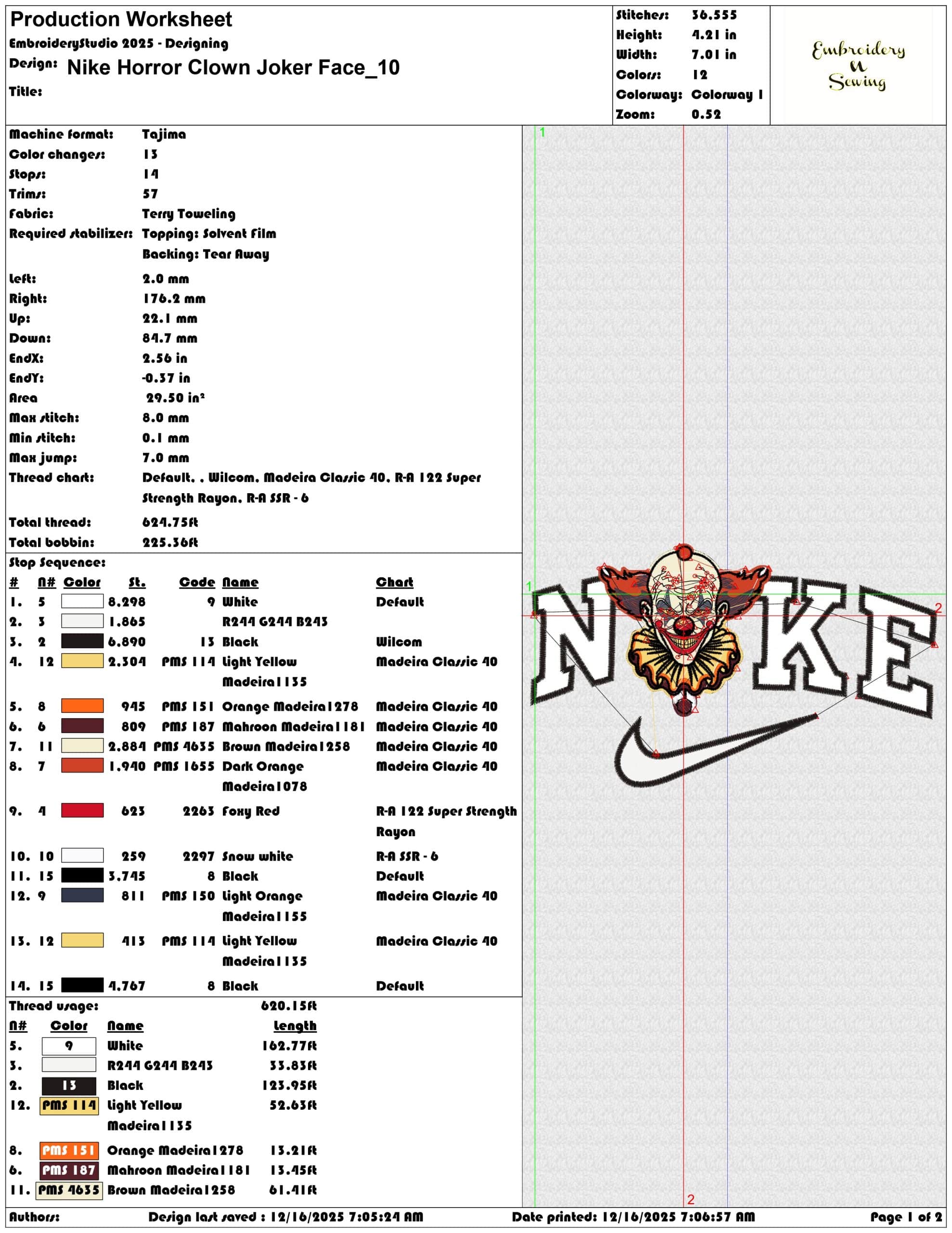 Nike Horror Clown Joker Face- Elegant embroidery design file - instant download — view 3