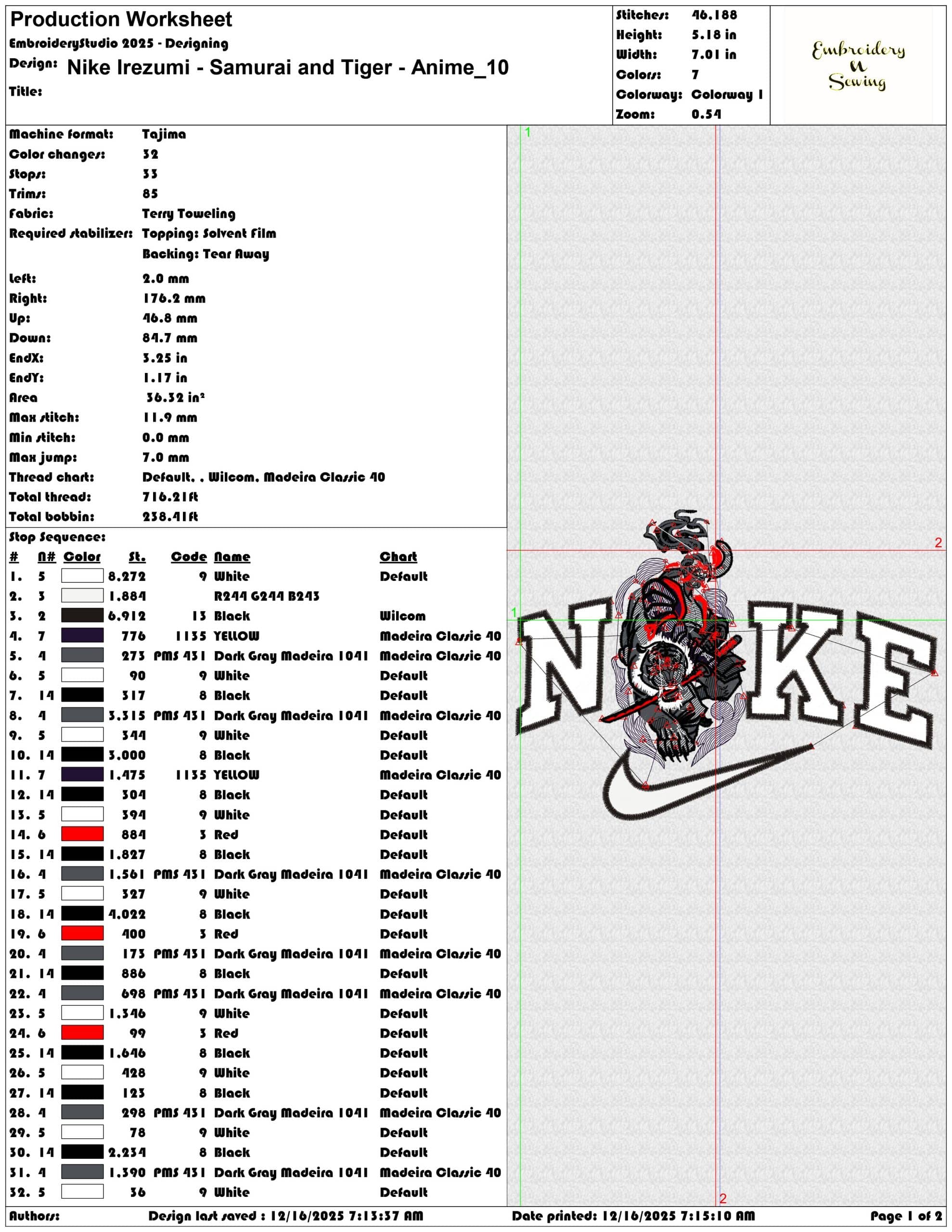 Nike Irezumi Samurai and Tiger Anime- Elegant embroidery design file - instant download — view 3