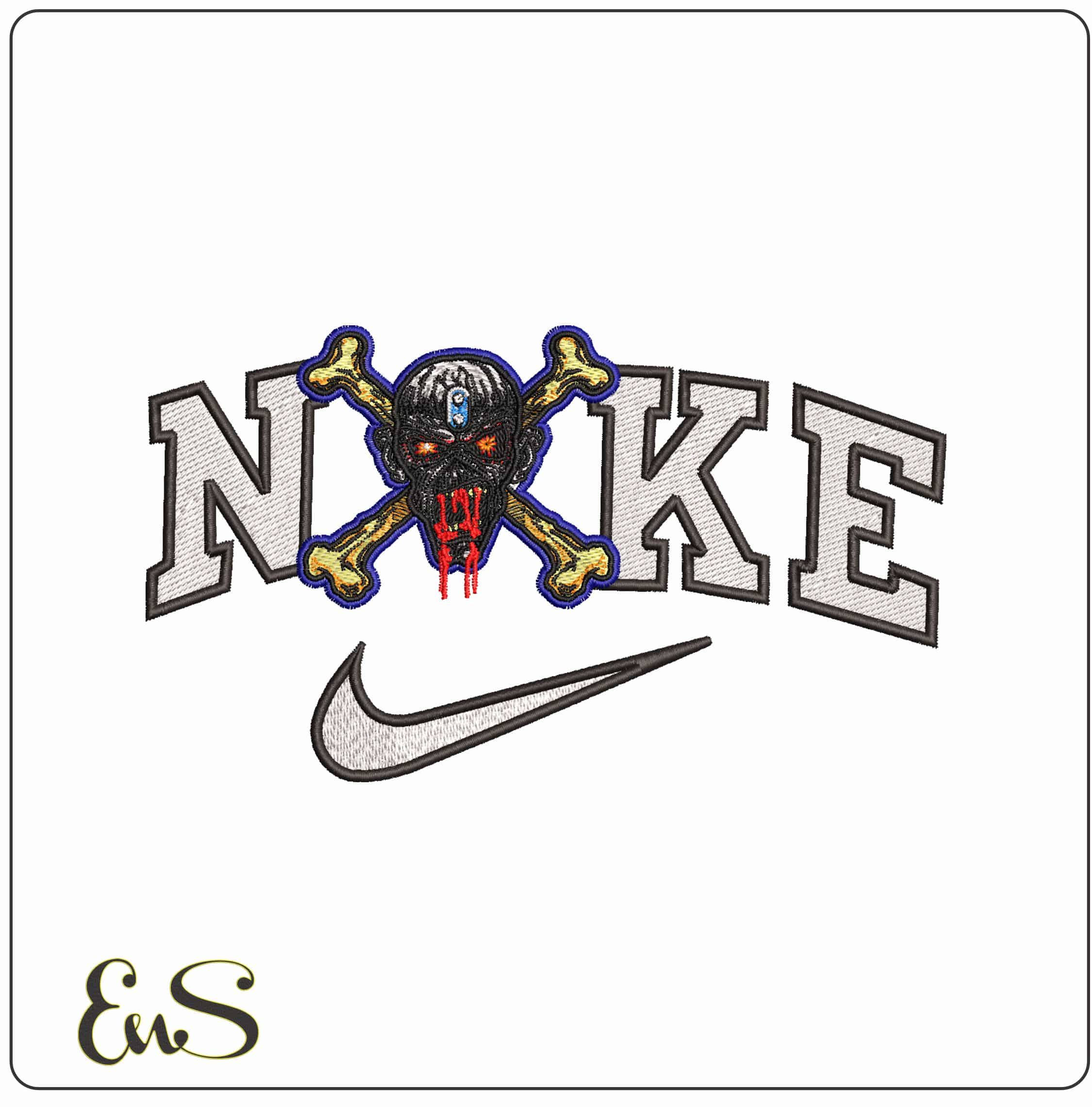 Nike Iron Maiden Loius Crossbones- Elegant embroidery design file - instant download