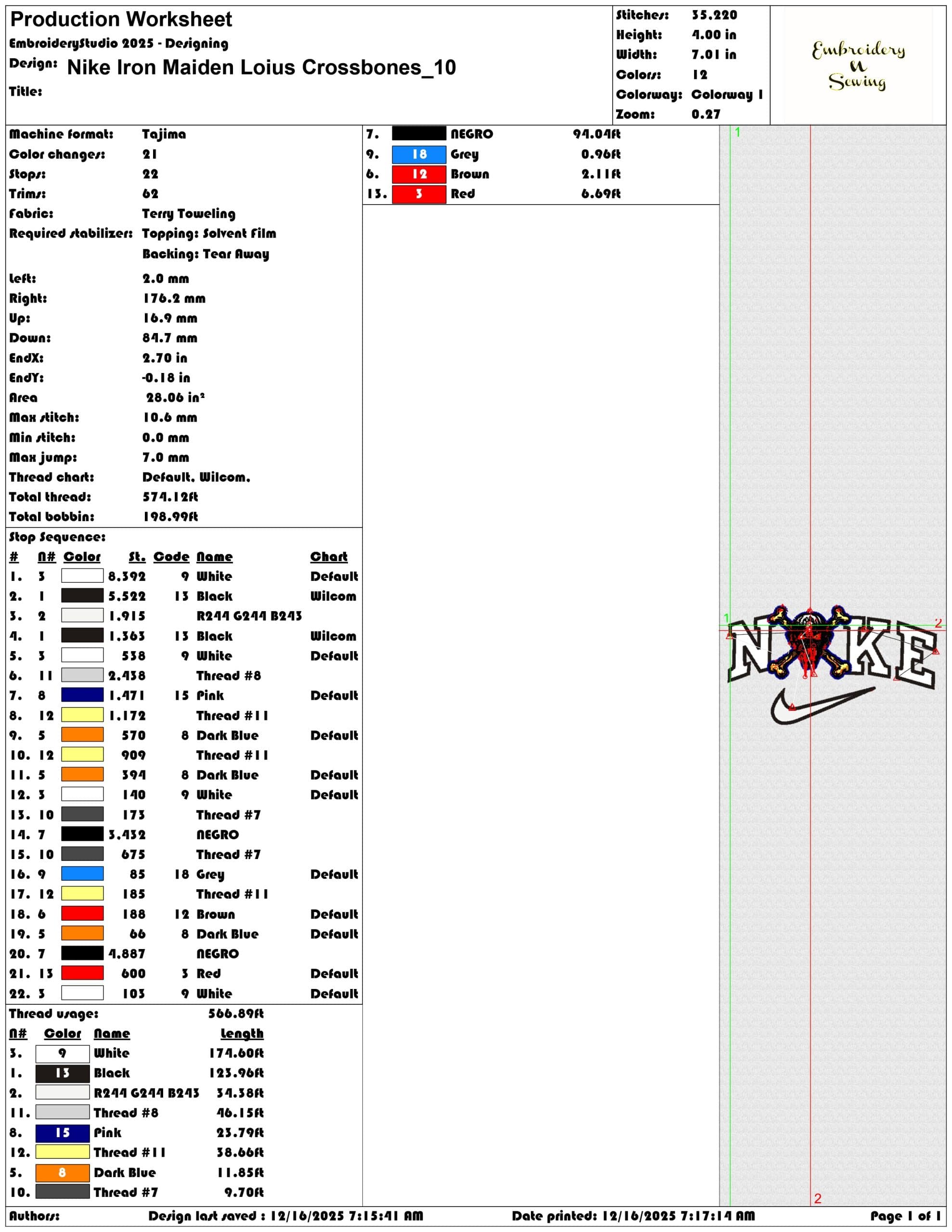 Nike Iron Maiden Loius Crossbones- Elegant embroidery design file - instant download — view 3