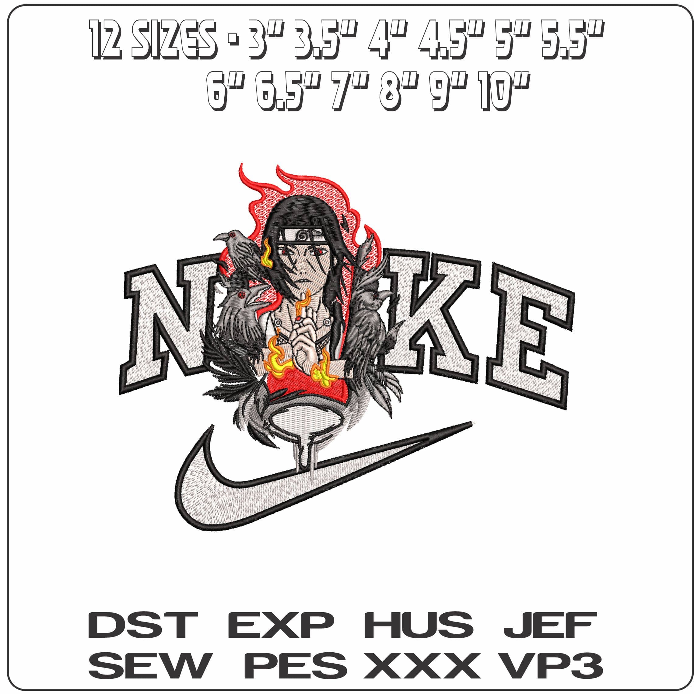 Nike Itachi Uchiha with Ravens Naruto Anime- Elegant embroidery design file - instant download — view 2