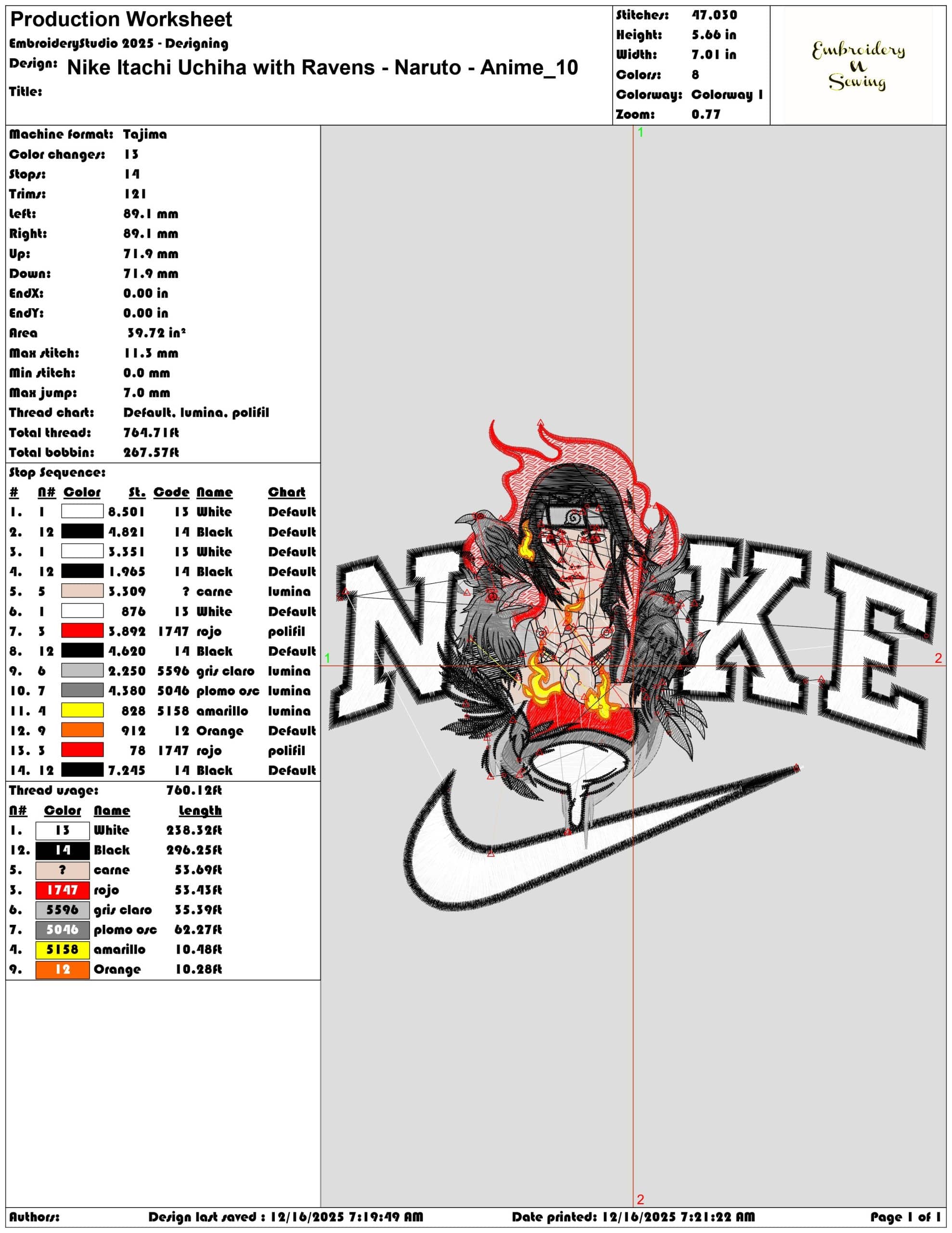 Nike Itachi Uchiha with Ravens Naruto Anime- Elegant embroidery design file - instant download — view 3