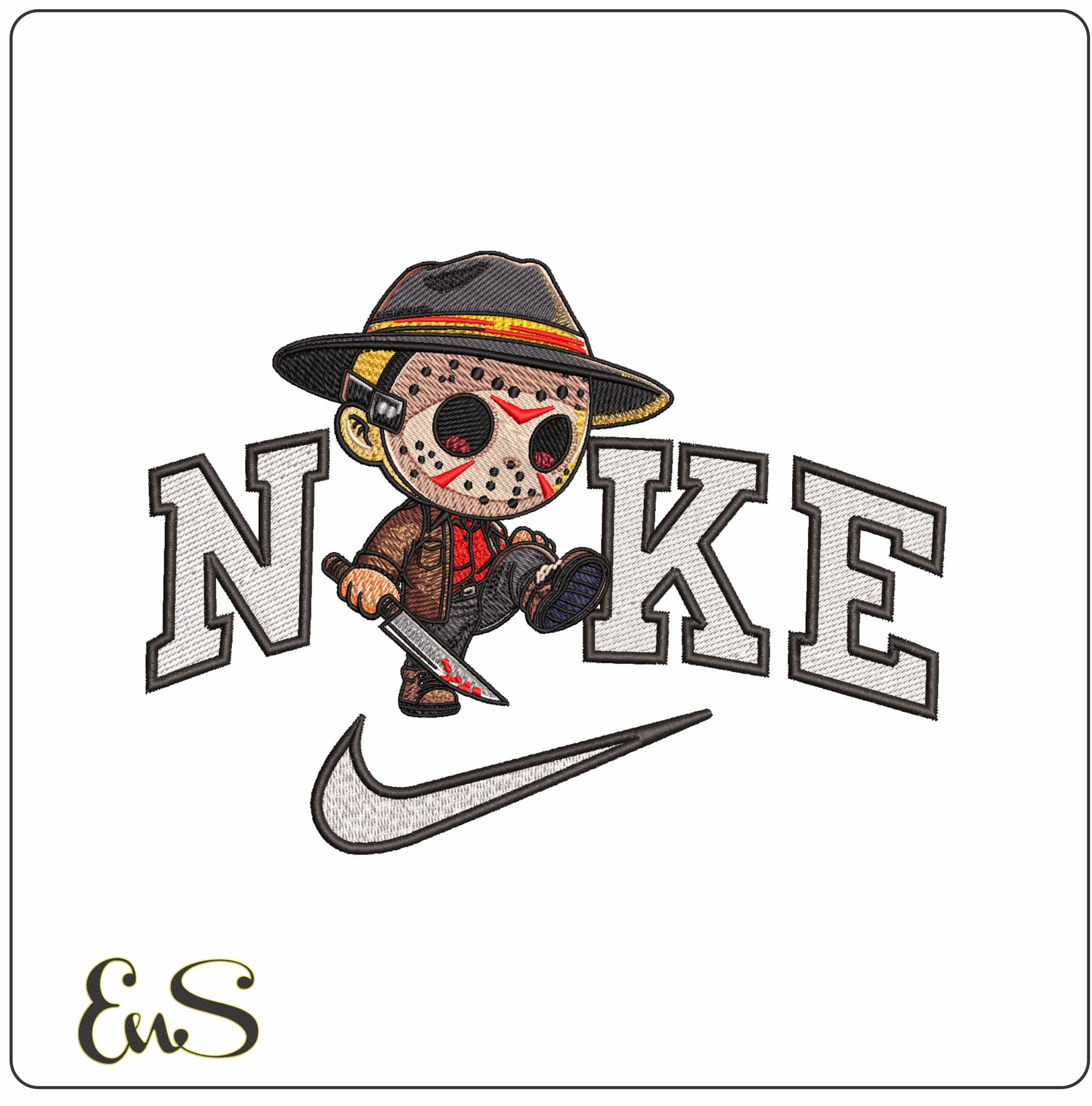 Nike Jason Voorhees Chibi Friday 13 Halloween Foot up- Elegant embroidery design file - instant download