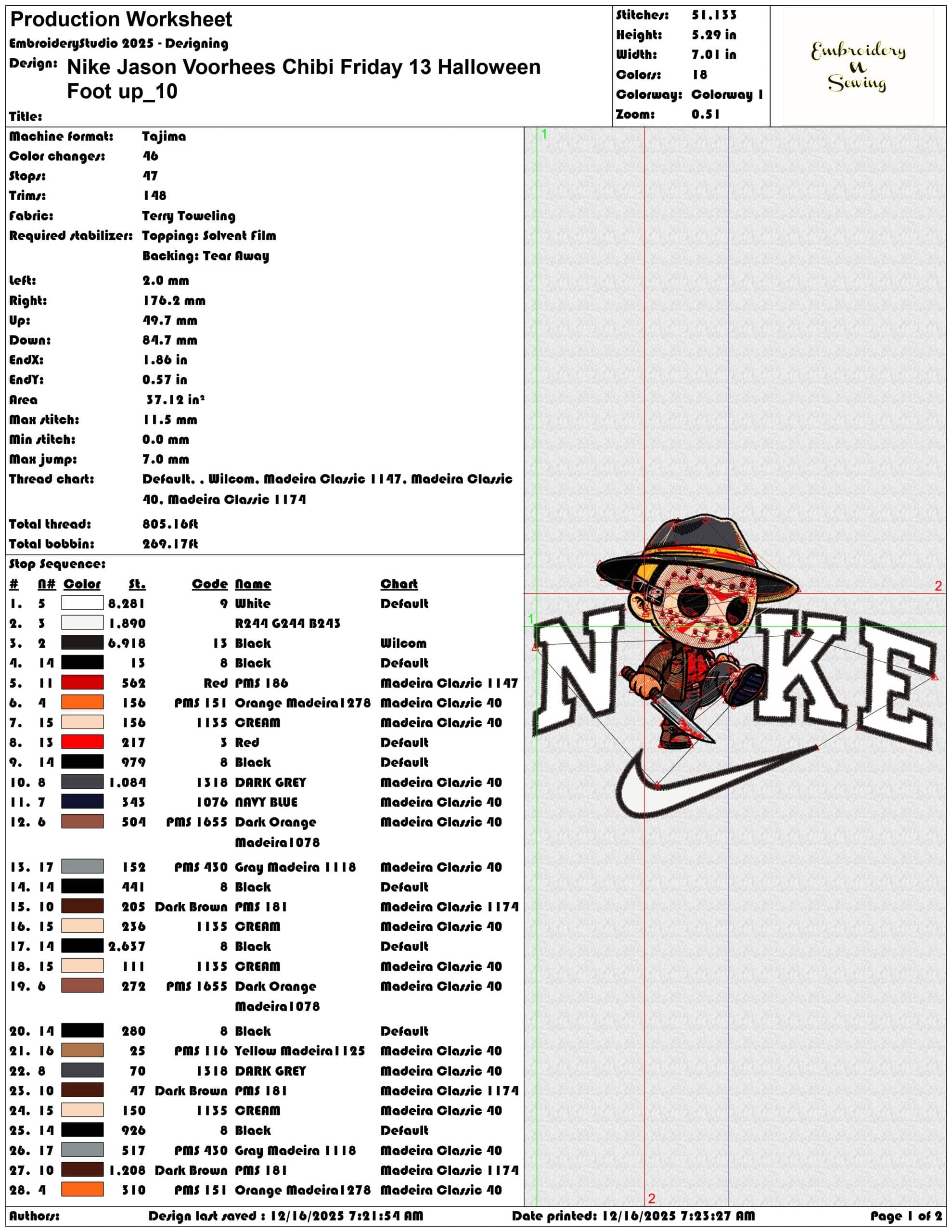 Nike Jason Voorhees Chibi Friday 13 Halloween Foot up- Elegant embroidery design file - instant download — view 3