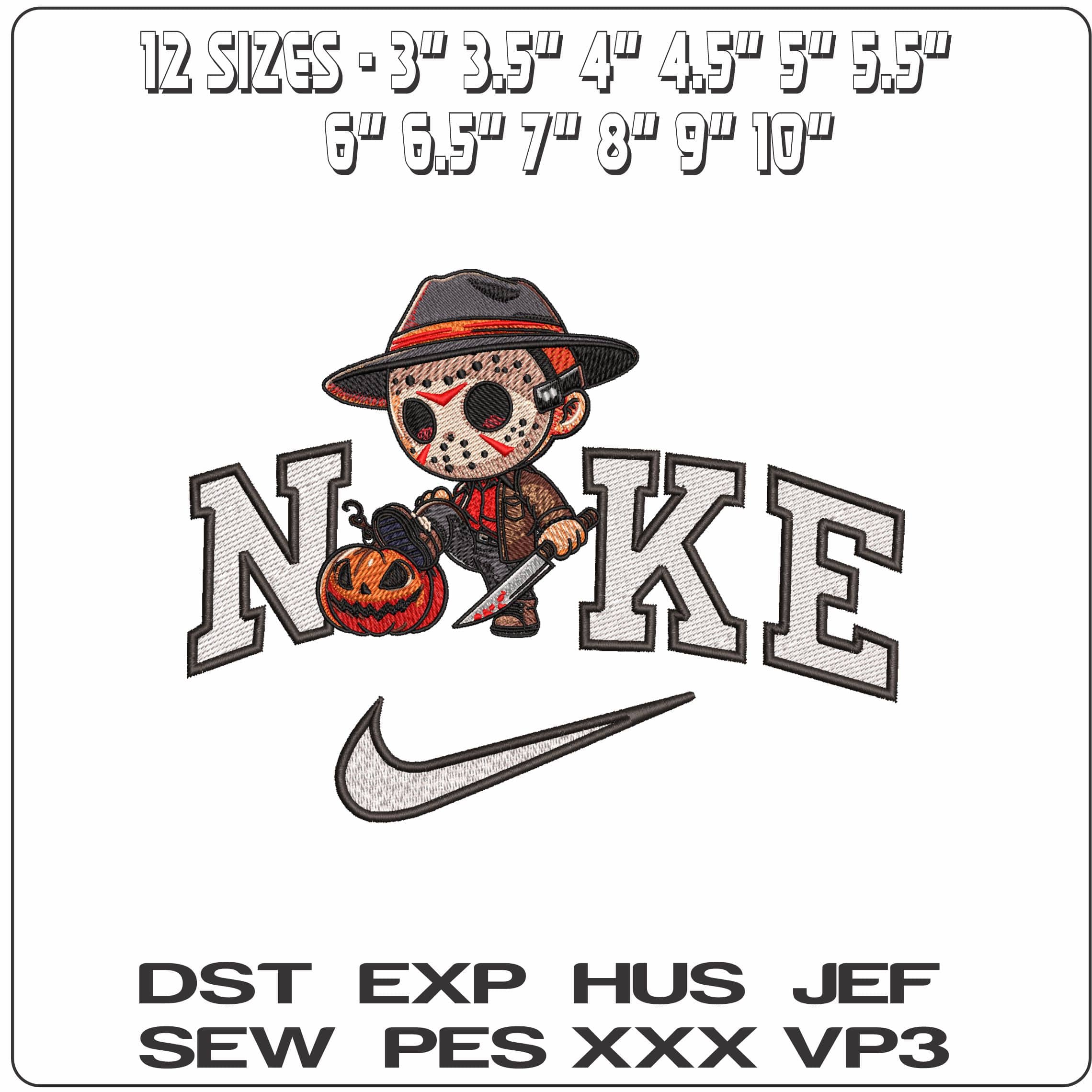 Nike Jason Voorhees Chibi Friday 13 Halloween Pumpkin- Elegant embroidery design file - instant download — view 2