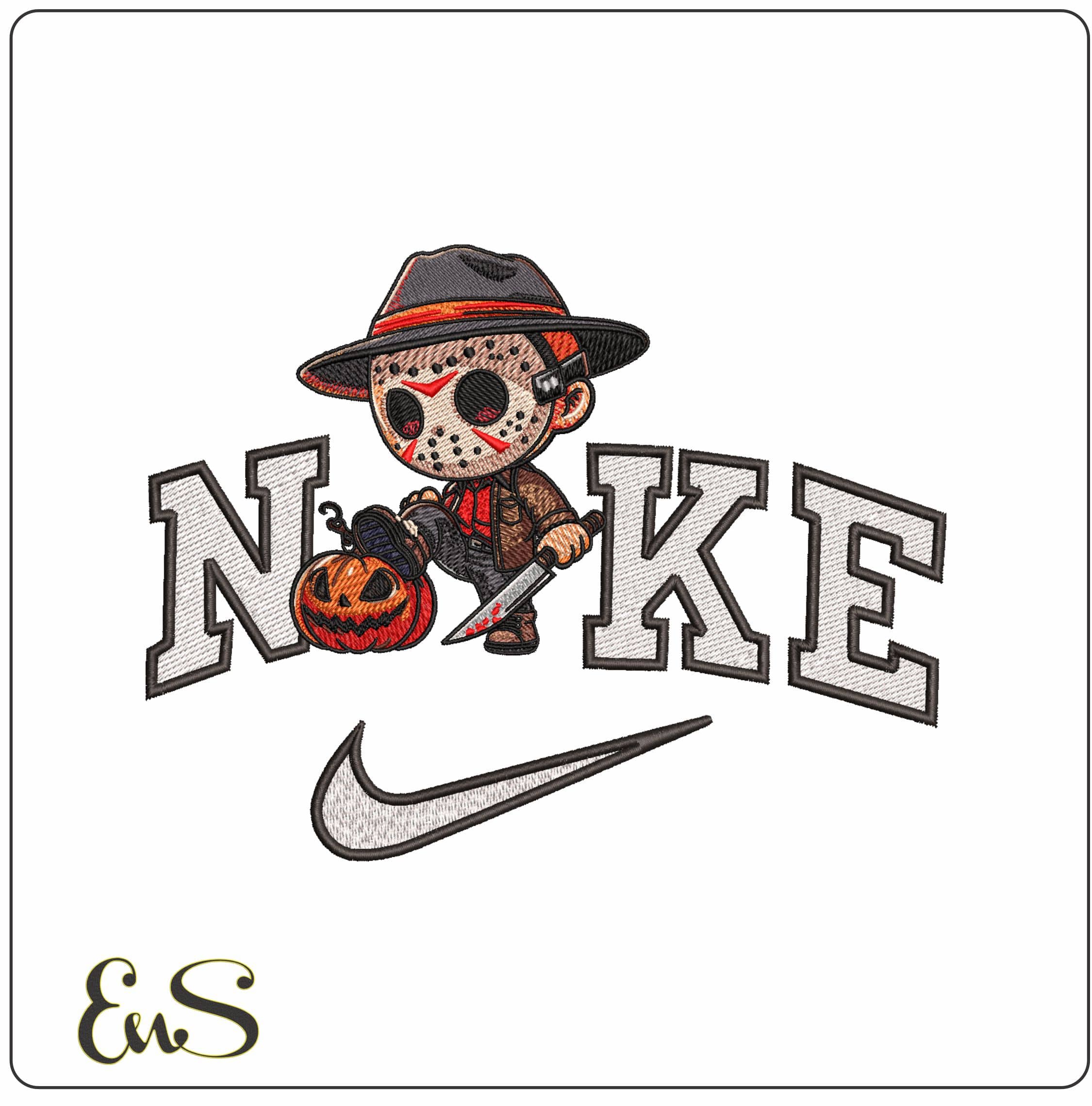Nike Jason Voorhees Chibi Friday 13 Halloween Pumpkin- Elegant embroidery design file - instant download