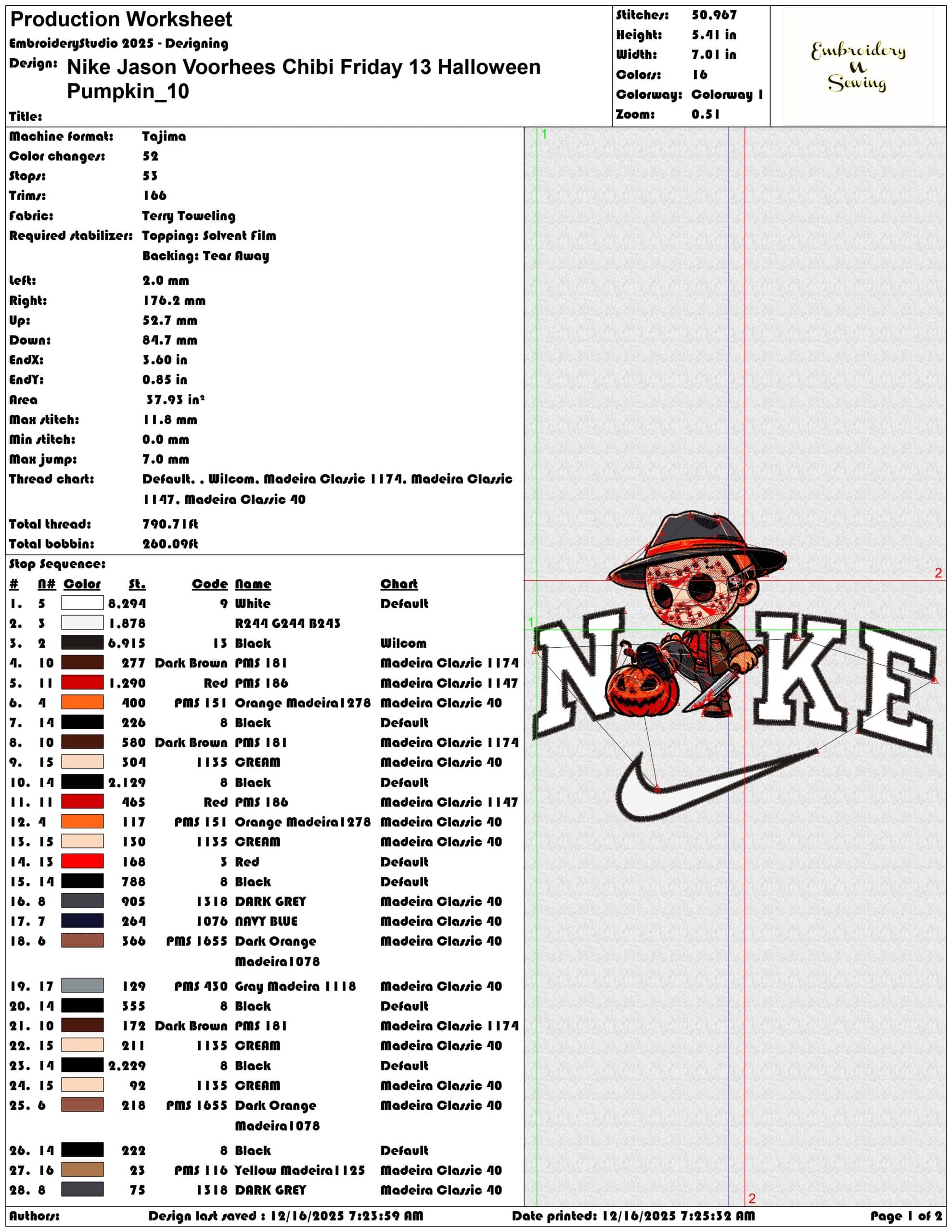 Nike Jason Voorhees Chibi Friday 13 Halloween Pumpkin- Elegant embroidery design file - instant download — view 3