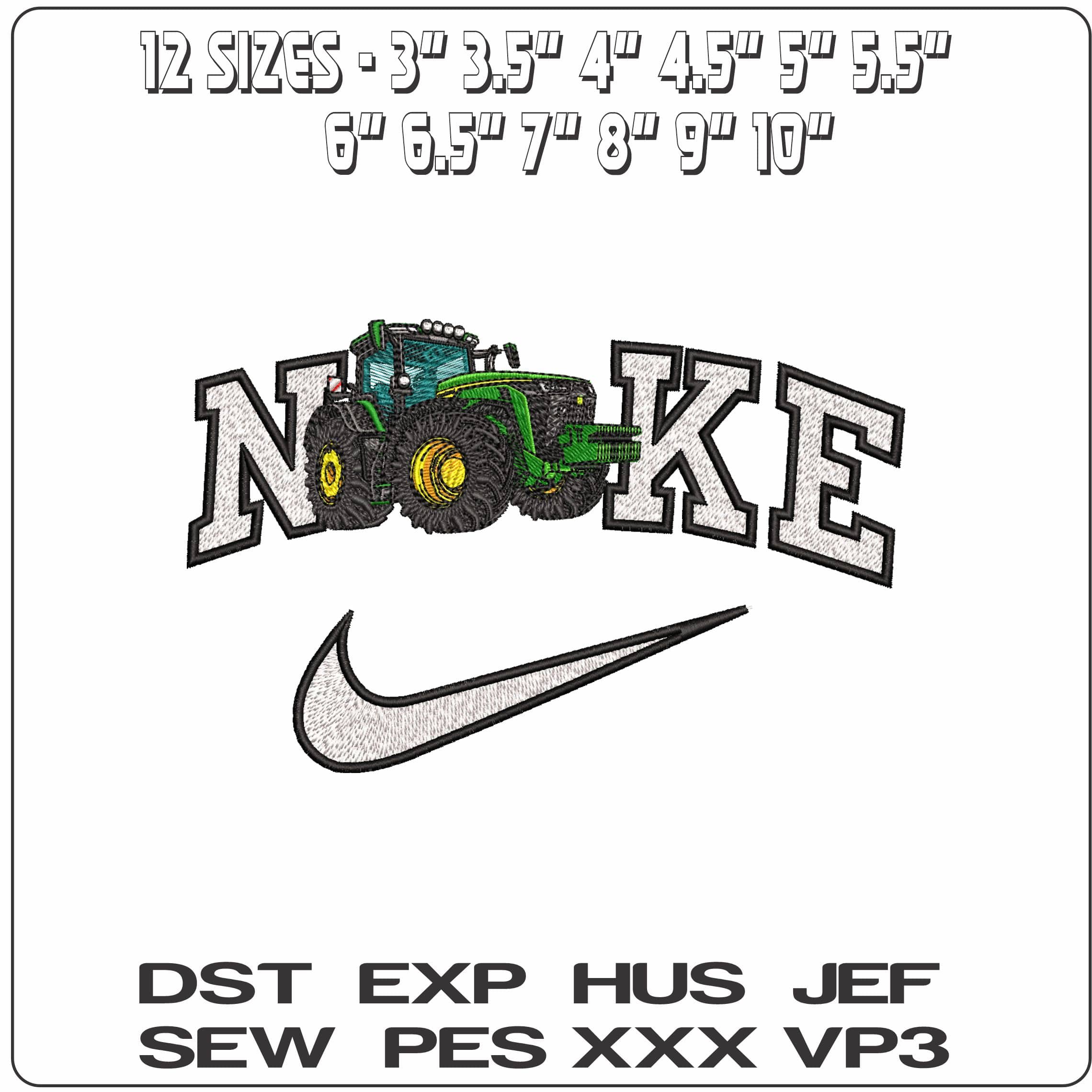 Nike John Deere 410 Tractor- Elegant embroidery design file - instant download — view 2