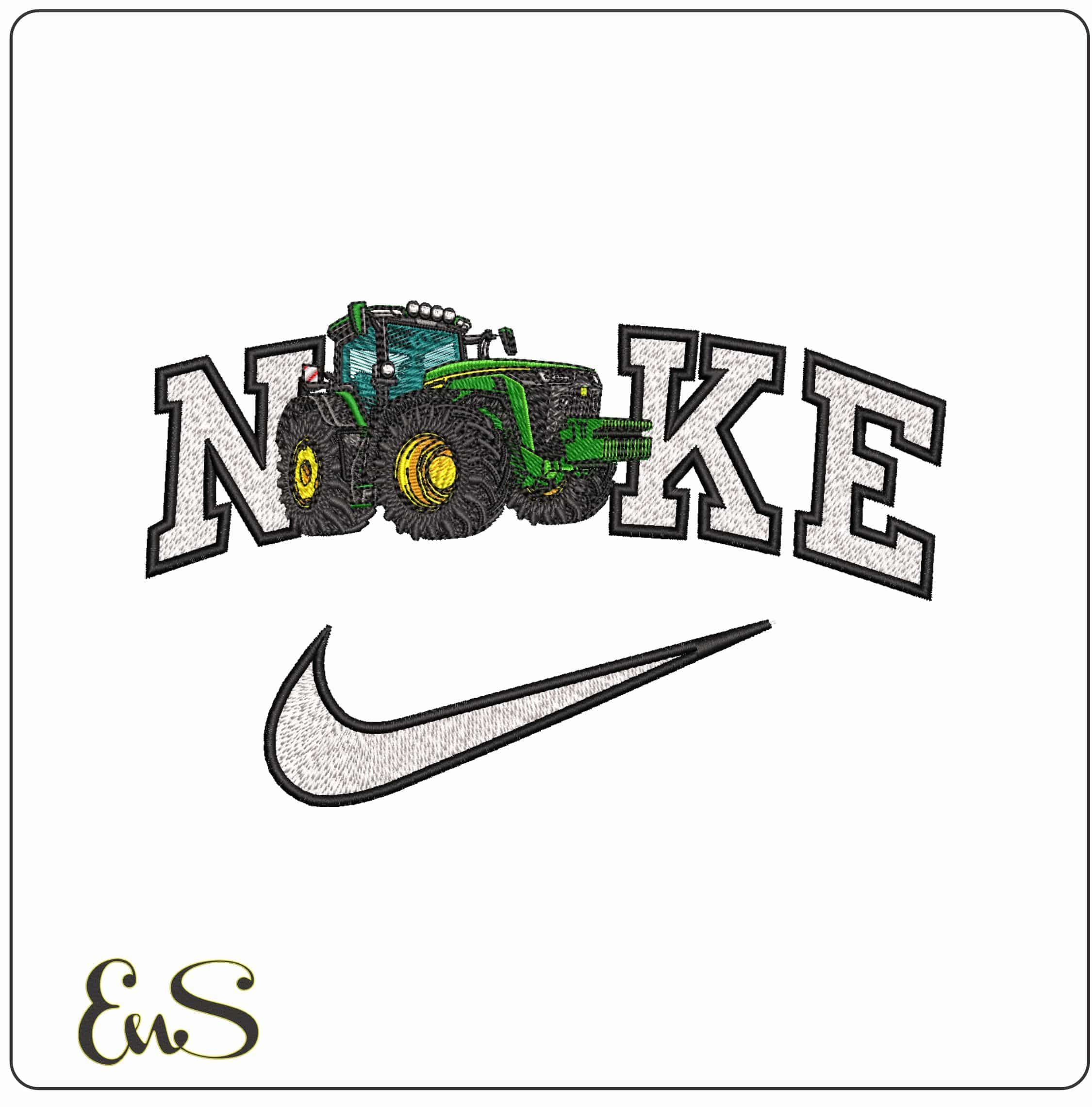 Nike John Deere 410 Tractor- Elegant embroidery design file - instant download