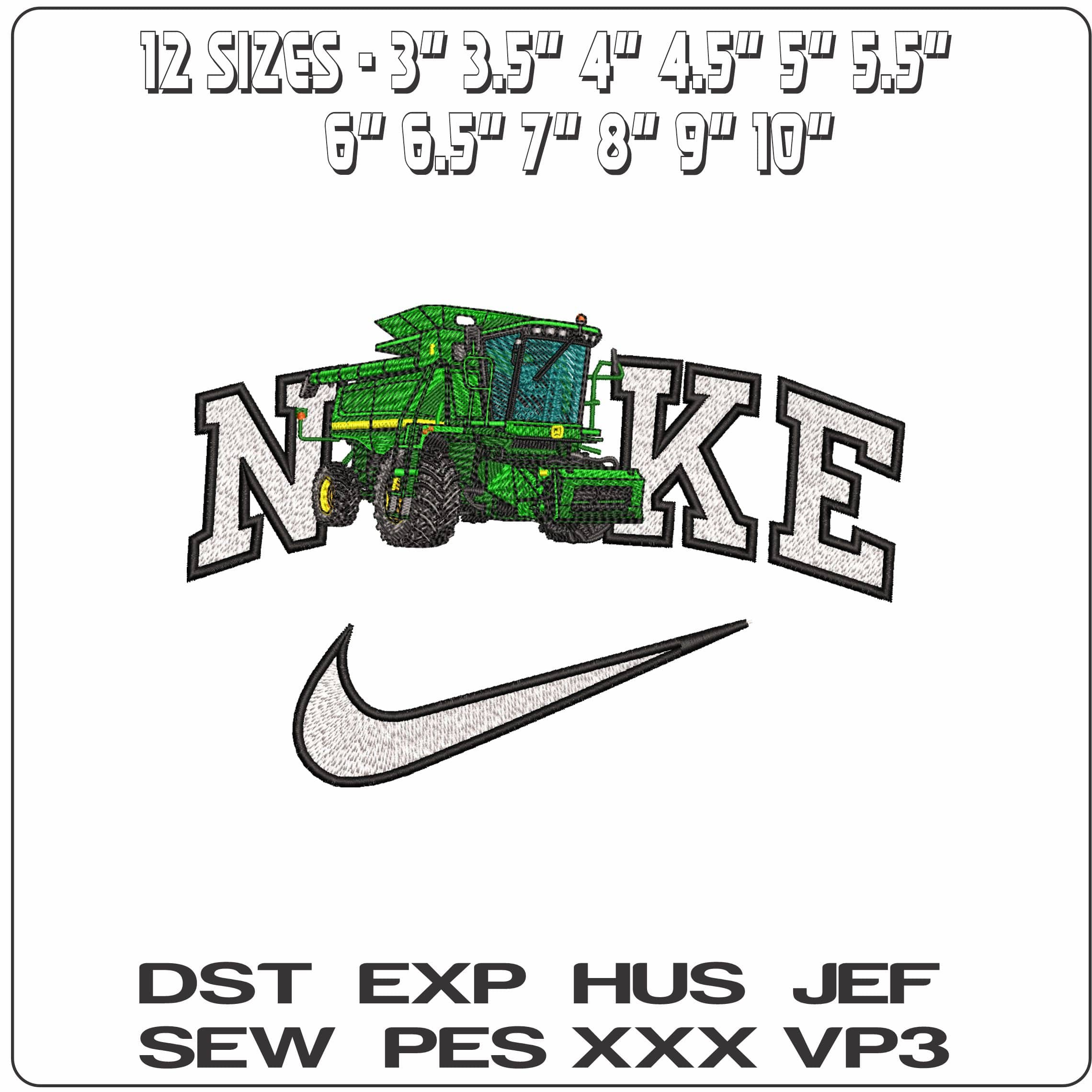 Nike John Deere Combine Harvesterr- Elegant embroidery design file - instant download — view 2