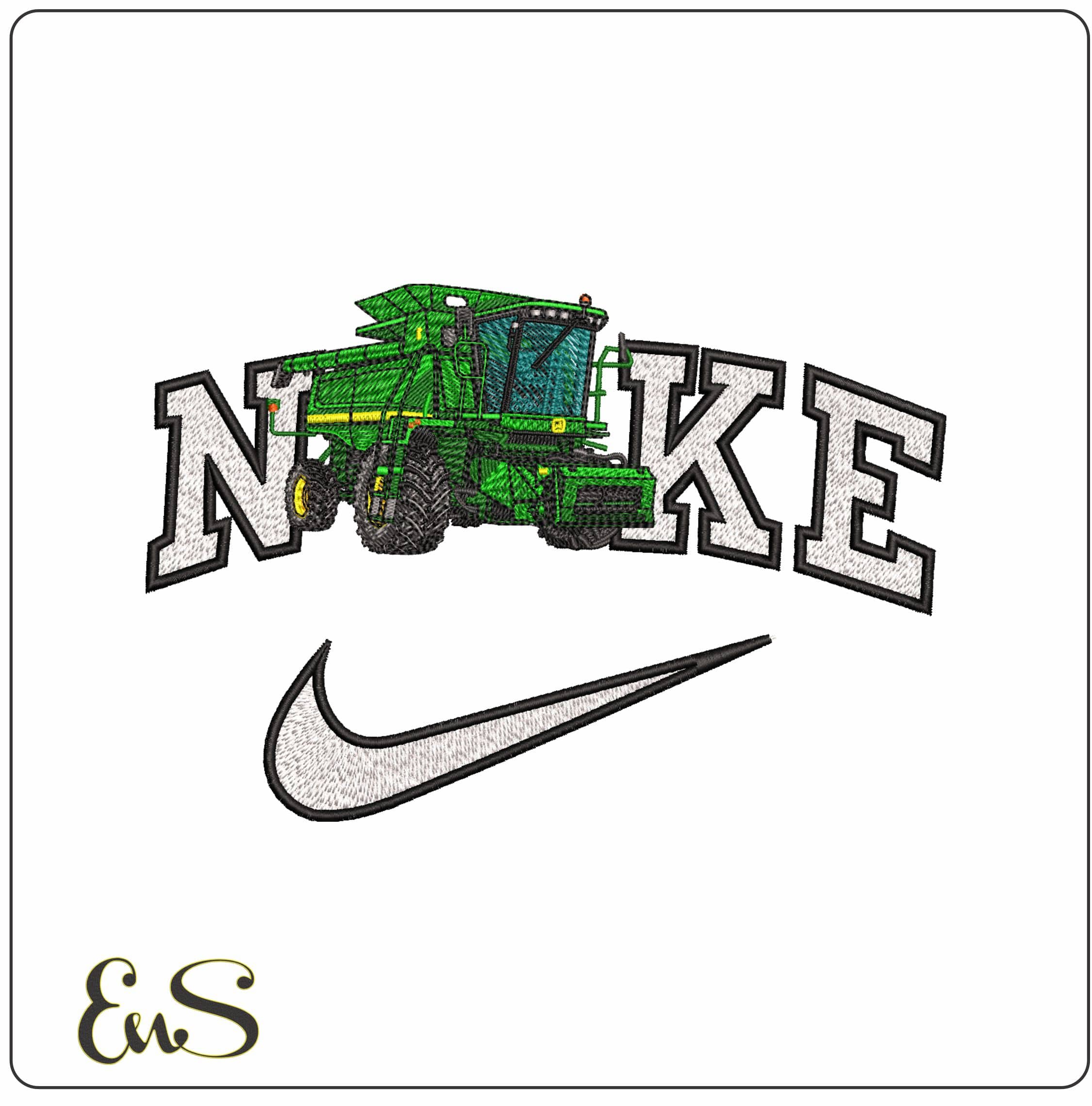 Nike John Deere Combine Harvesterr- Elegant embroidery design file - instant download