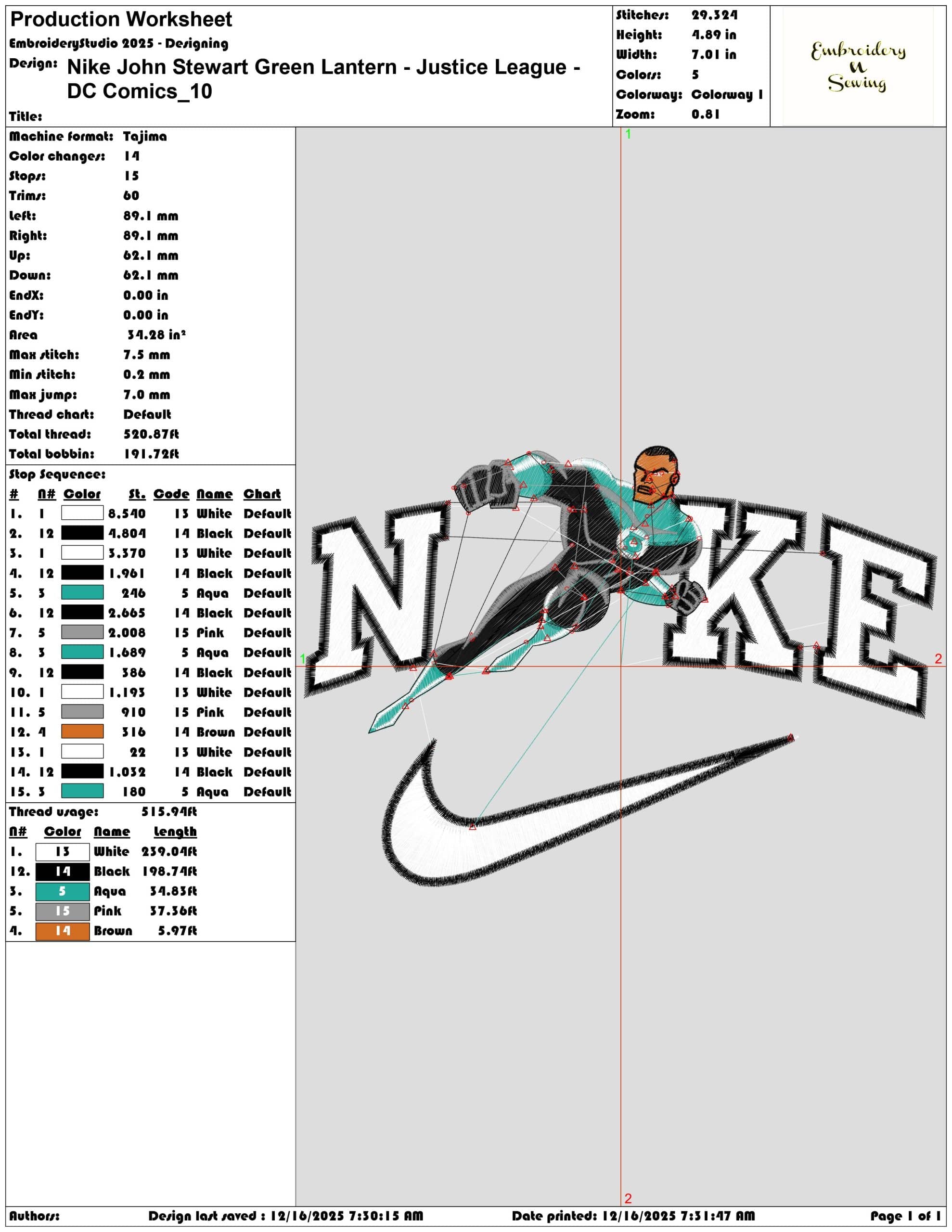 Nike John Stewart Green Lantern Justice League DC Comics- Elegant embroidery design file - instant download — view 3