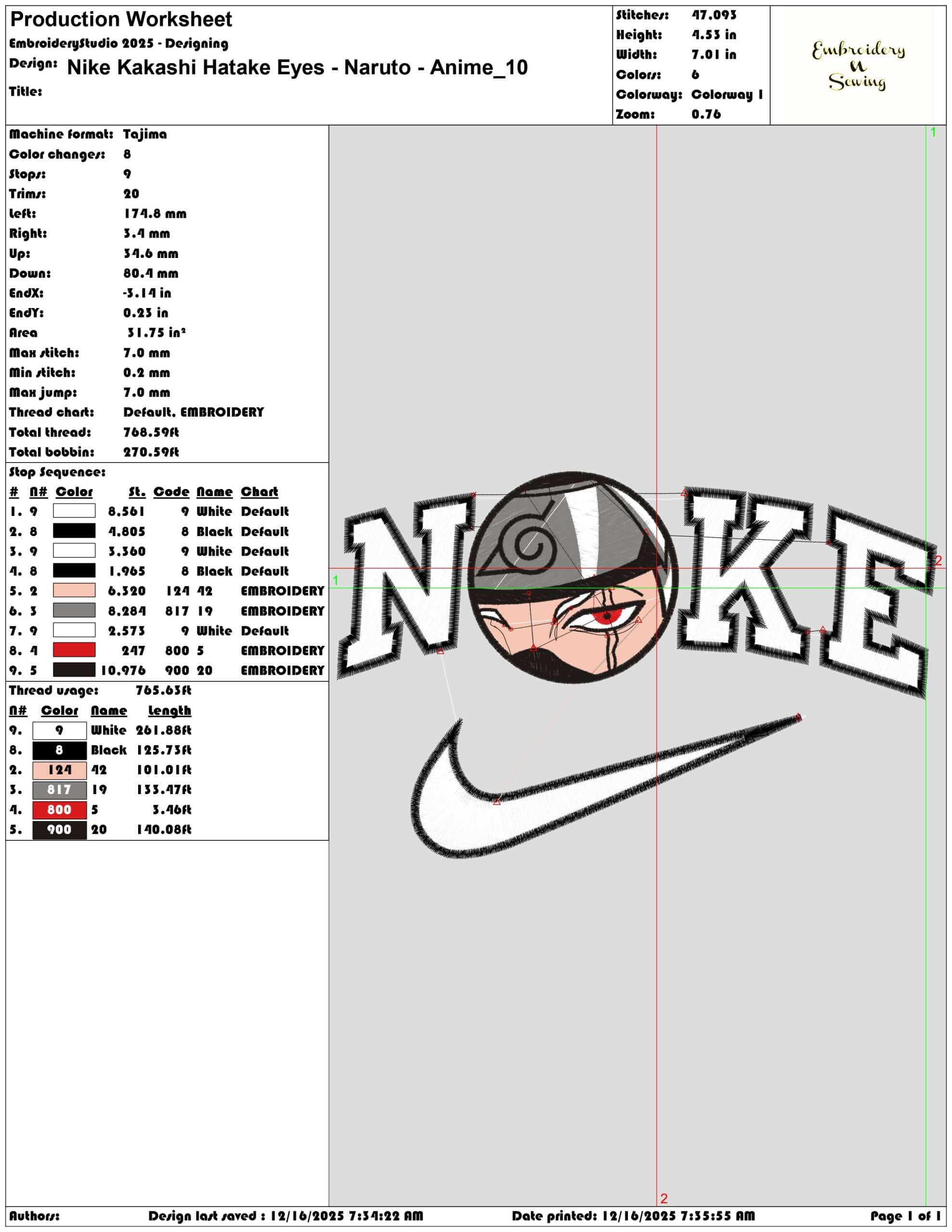 Nike Kakashi Hatake Eyes Naruto Anime- Elegant embroidery design file - instant download — view 3