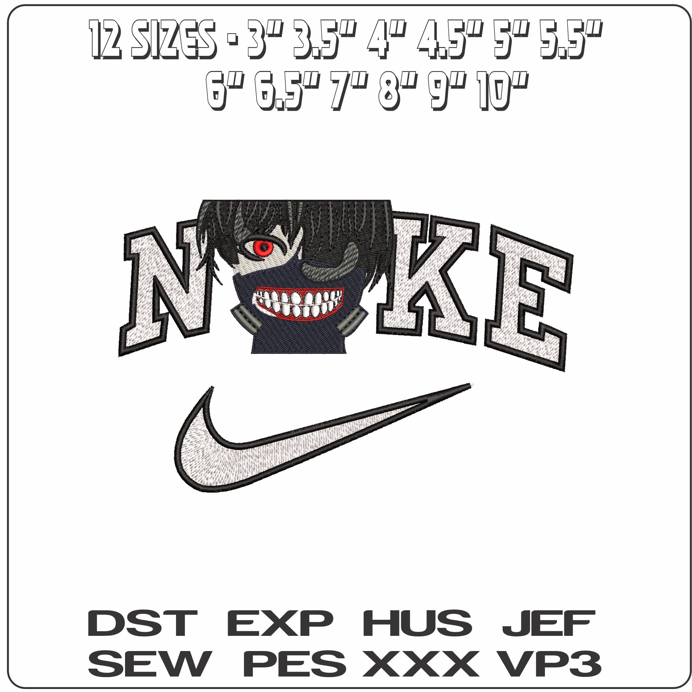 Nike Ken Kaneki Tokyo Ghoul Anime- Elegant embroidery design file - instant download — view 2