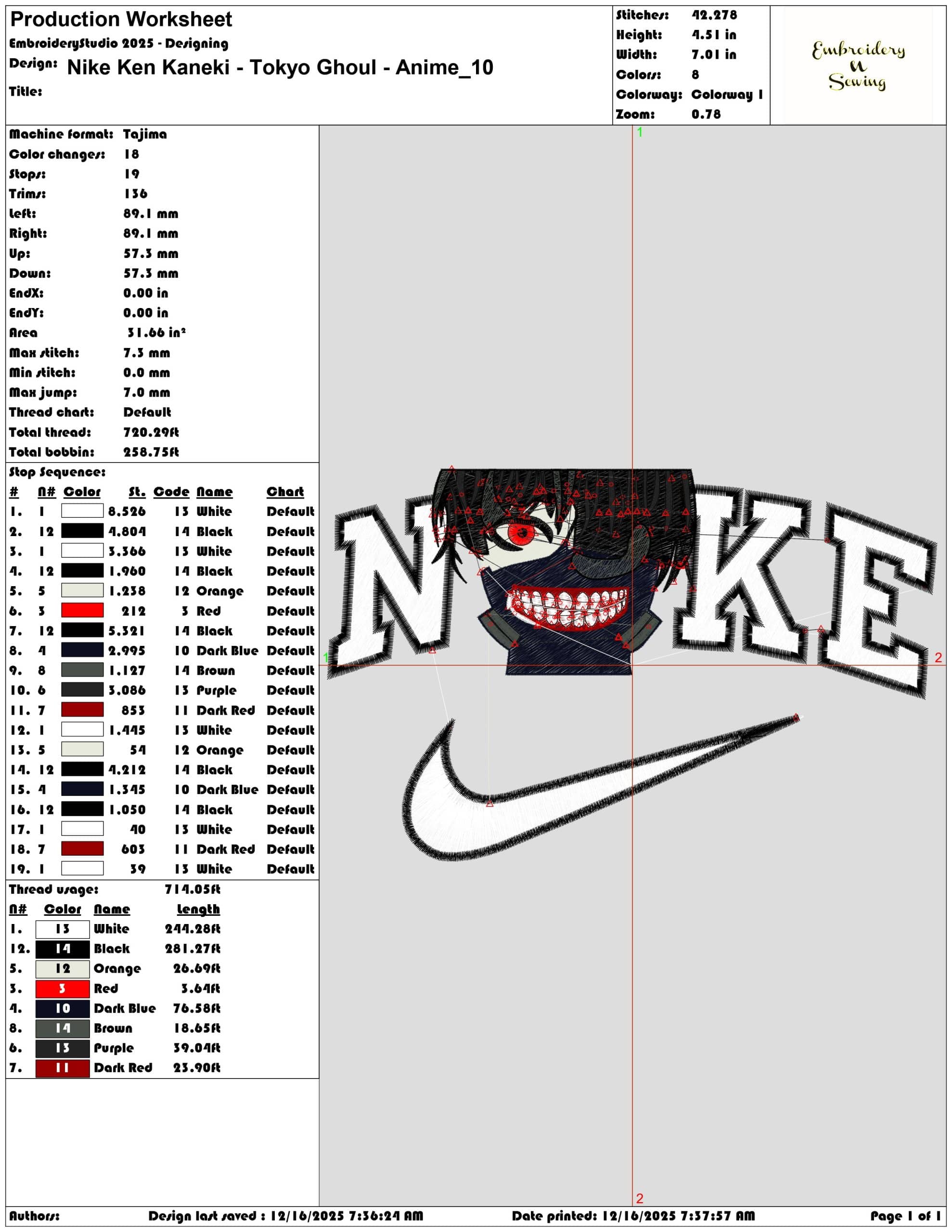 Nike Ken Kaneki Tokyo Ghoul Anime- Elegant embroidery design file - instant download — view 3