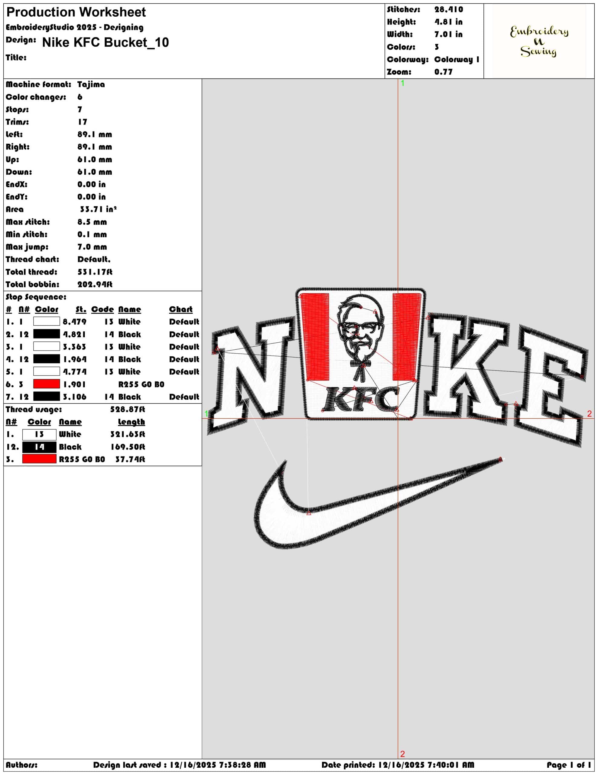 Nike KFC Bucket- Elegant embroidery design file - instant download — view 3
