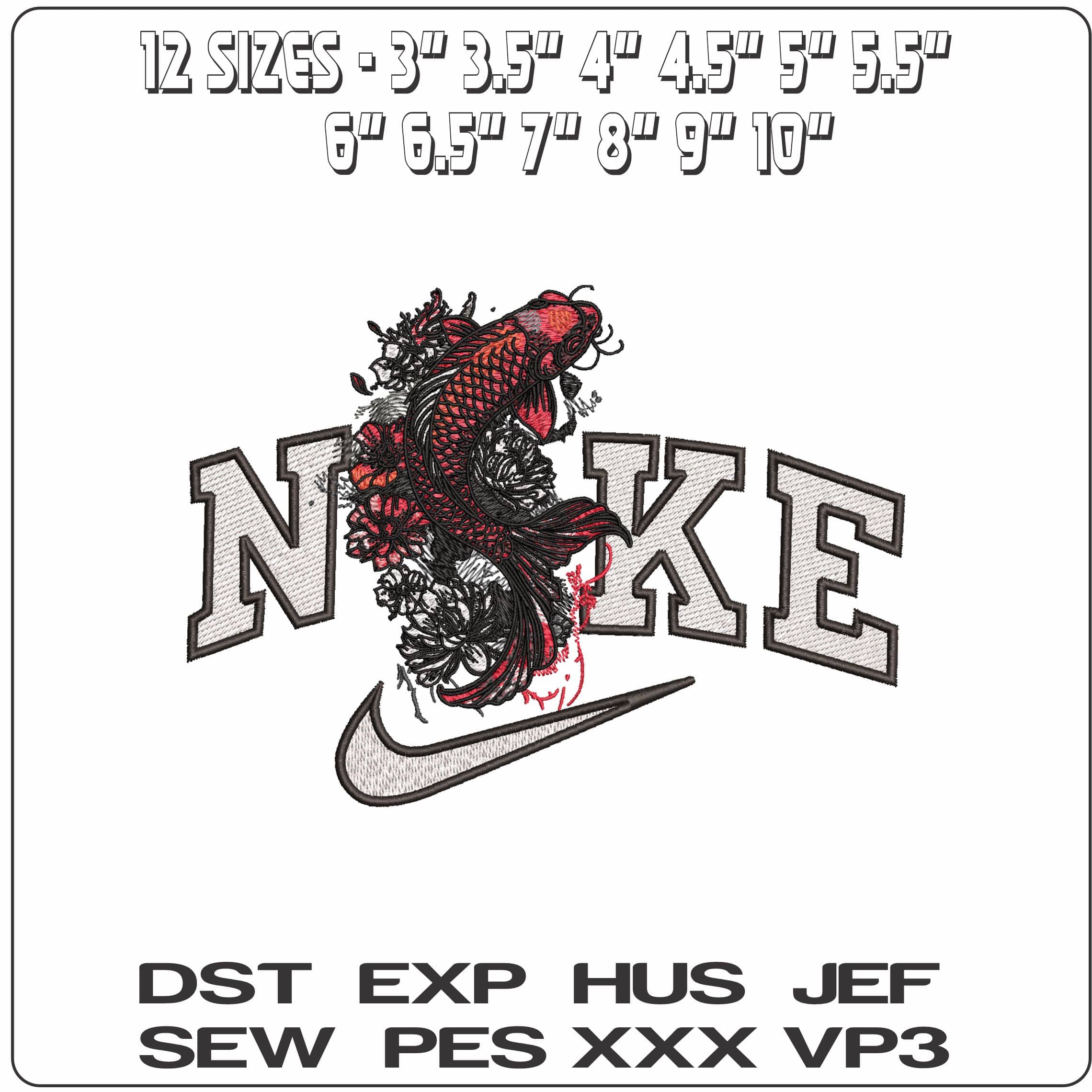 Nike Koi Carp in the Lillies- Elegant embroidery design file - instant download — view 2
