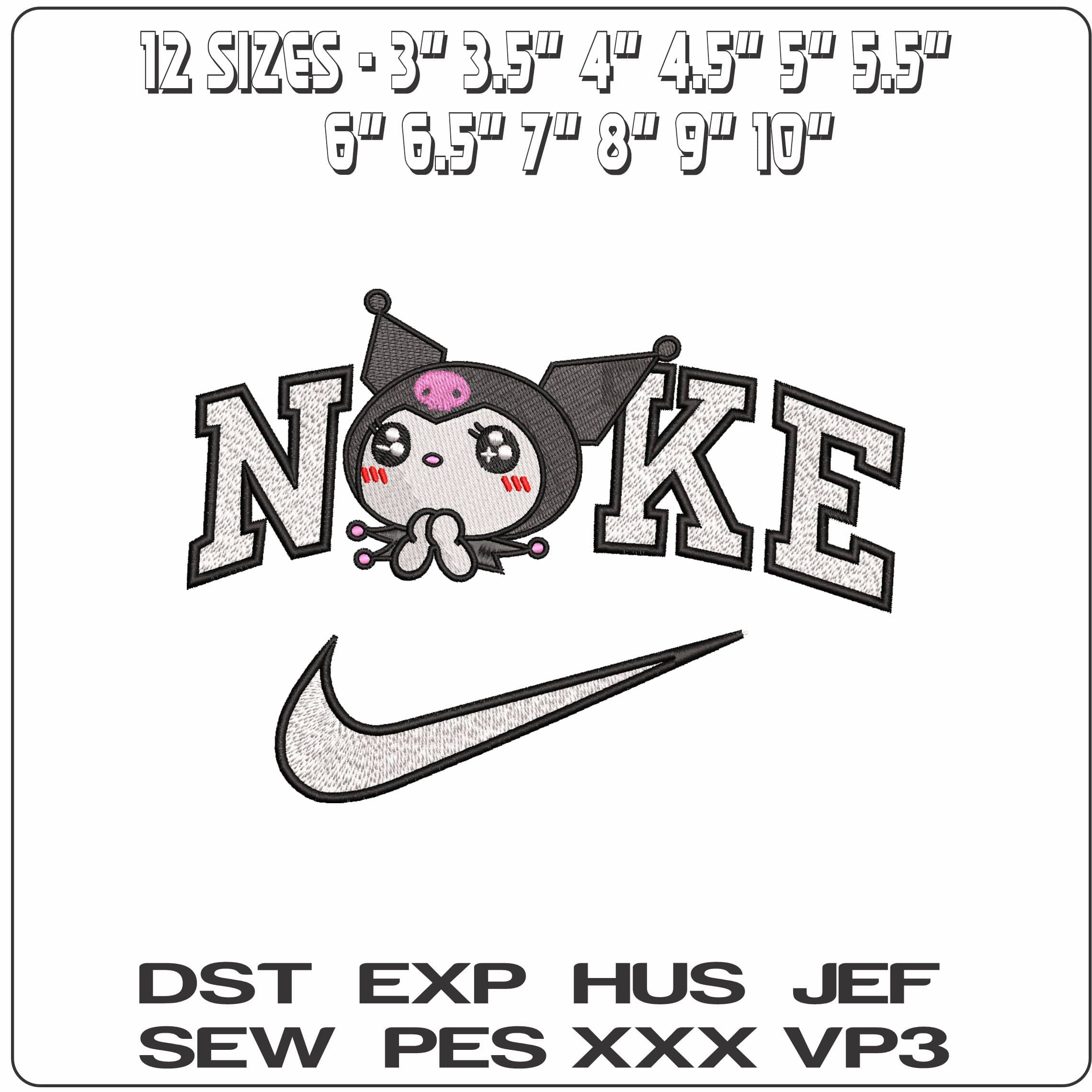 Nike Kuromi Head Hello Kitty- Elegant embroidery design file - instant download — view 2