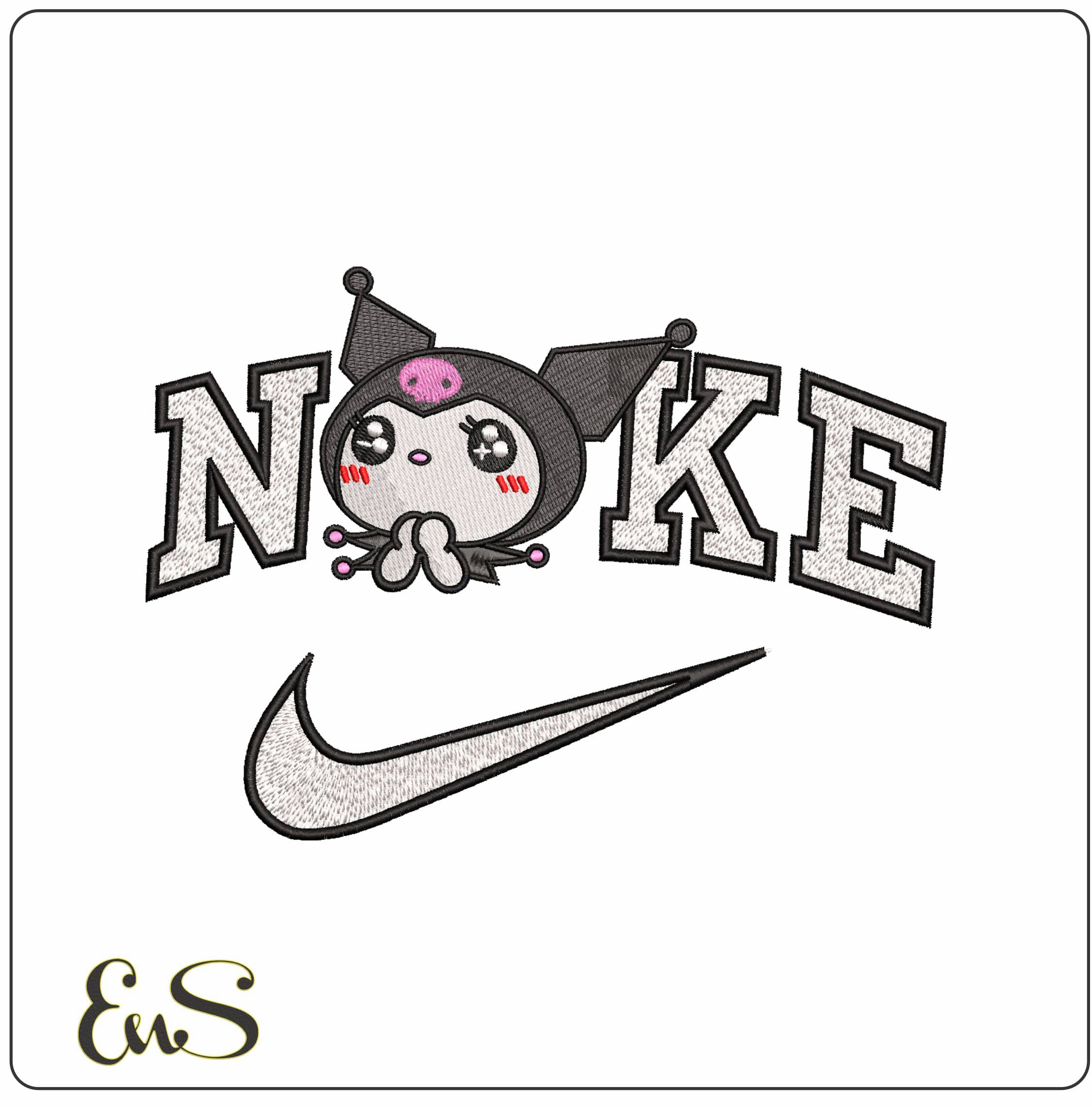 Nike Kuromi Head Hello Kitty- Elegant embroidery design file - instant download