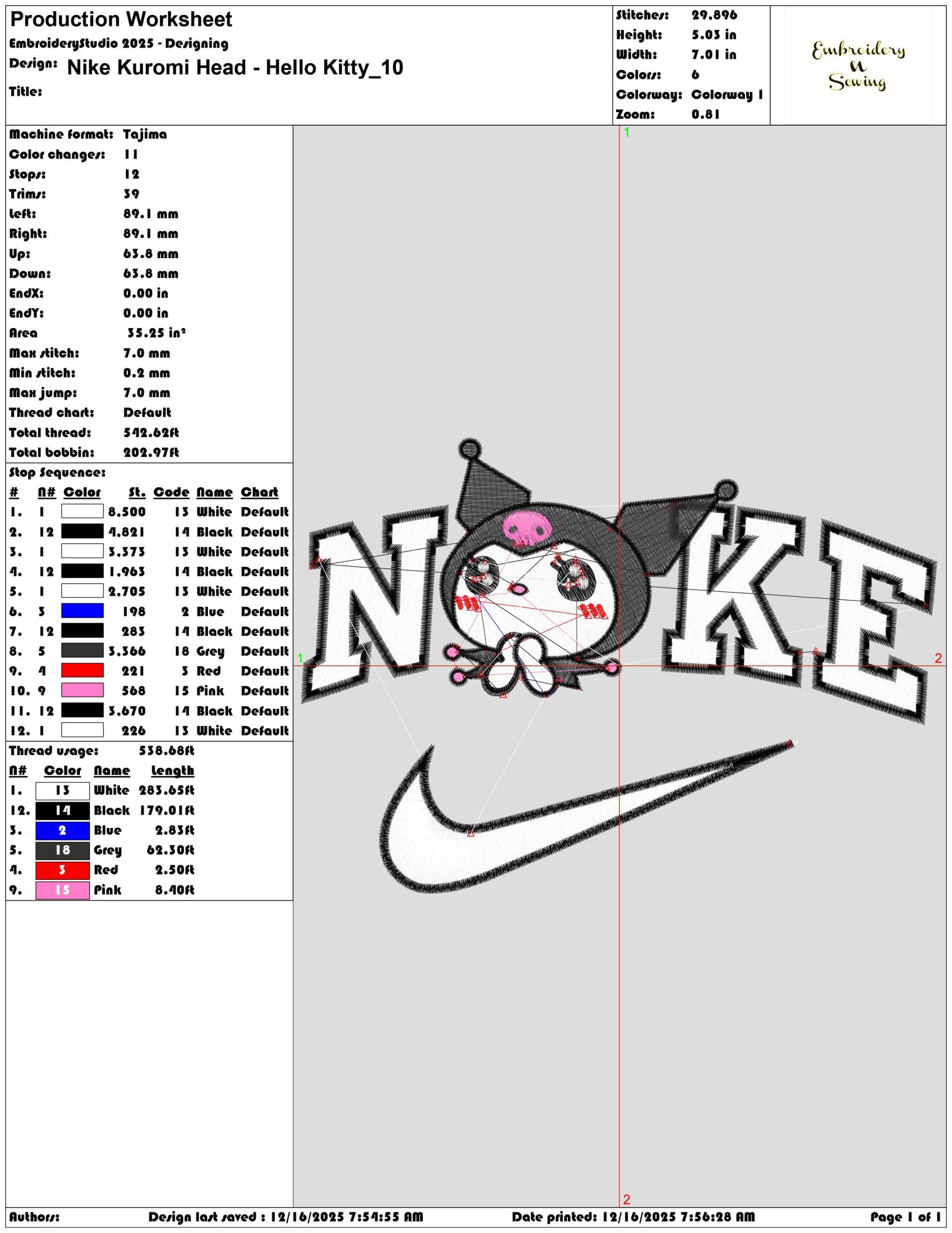 Nike Kuromi Head Hello Kitty- Elegant embroidery design file - instant download — view 3