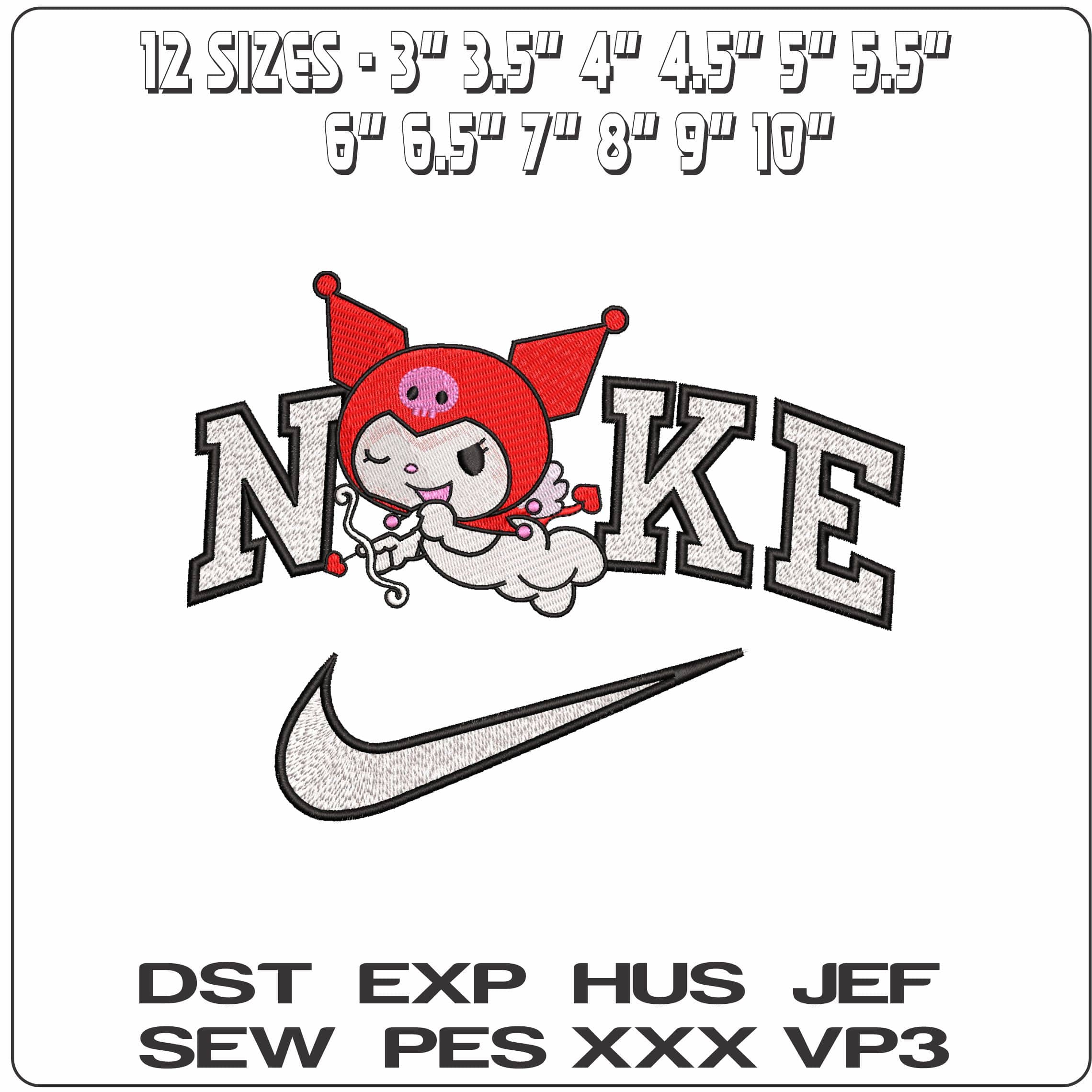 Nike Kuromi Valentines Cupid Sanrio- Elegant embroidery design file - instant download — view 2