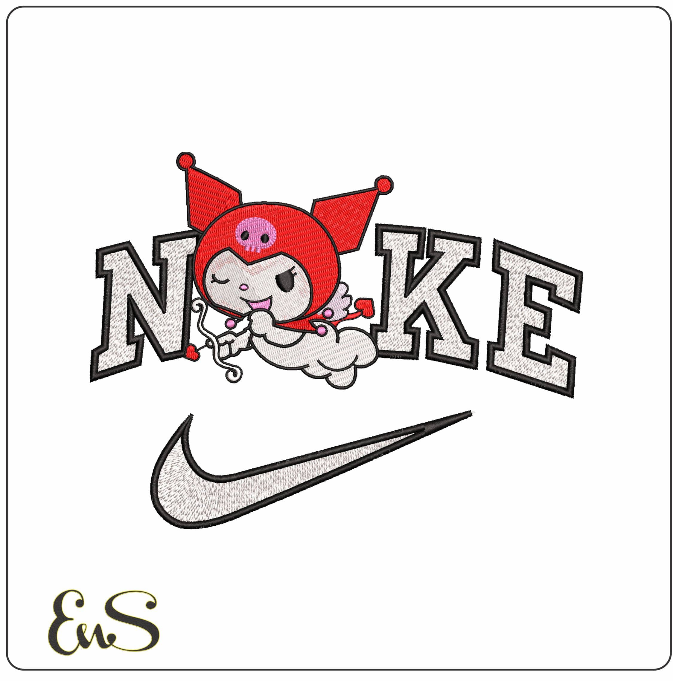 Nike Kuromi Valentines Cupid Sanrio- Elegant embroidery design file - instant download