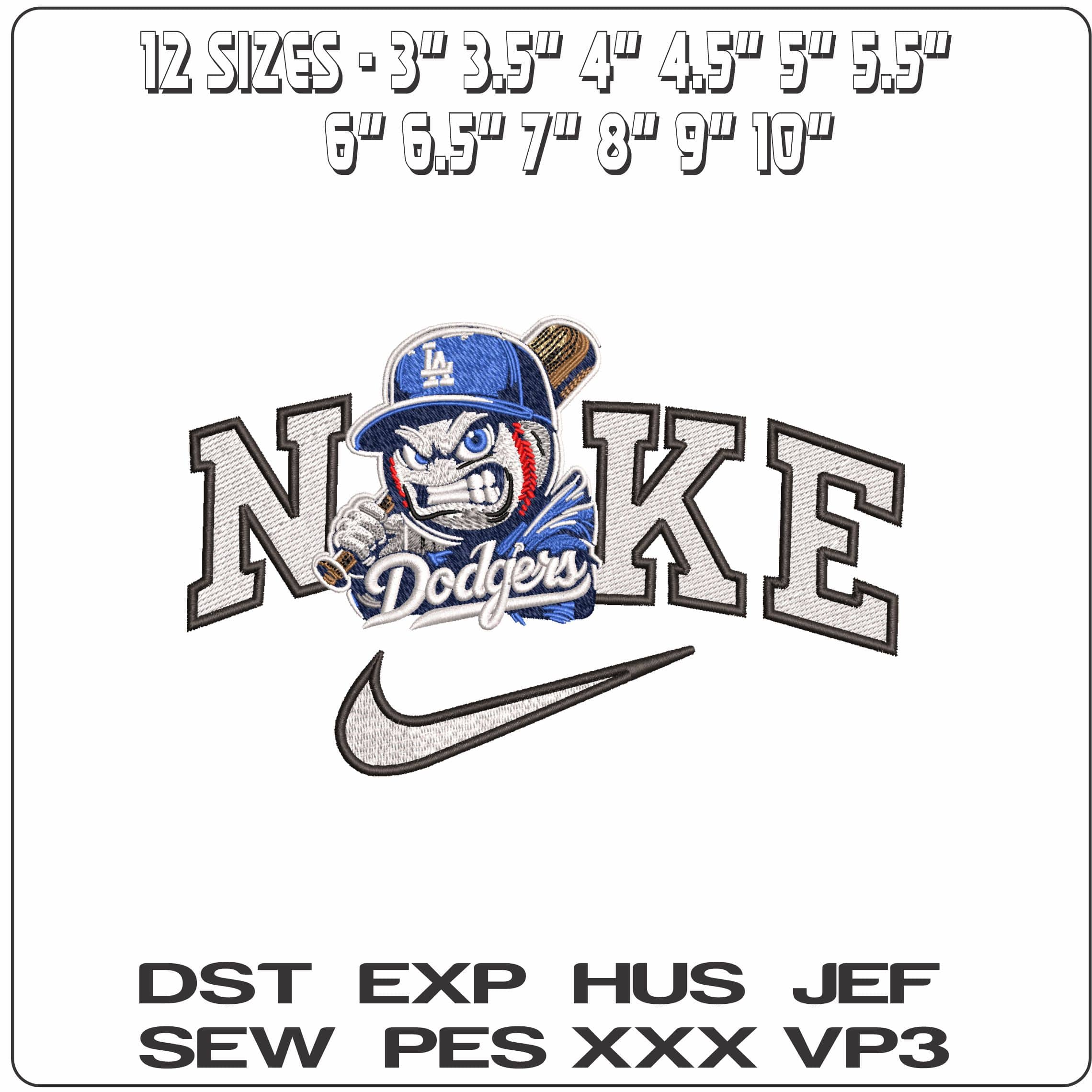 Nike LA Dodgers Slugger Baseball- Elegant embroidery design file - instant download — view 2