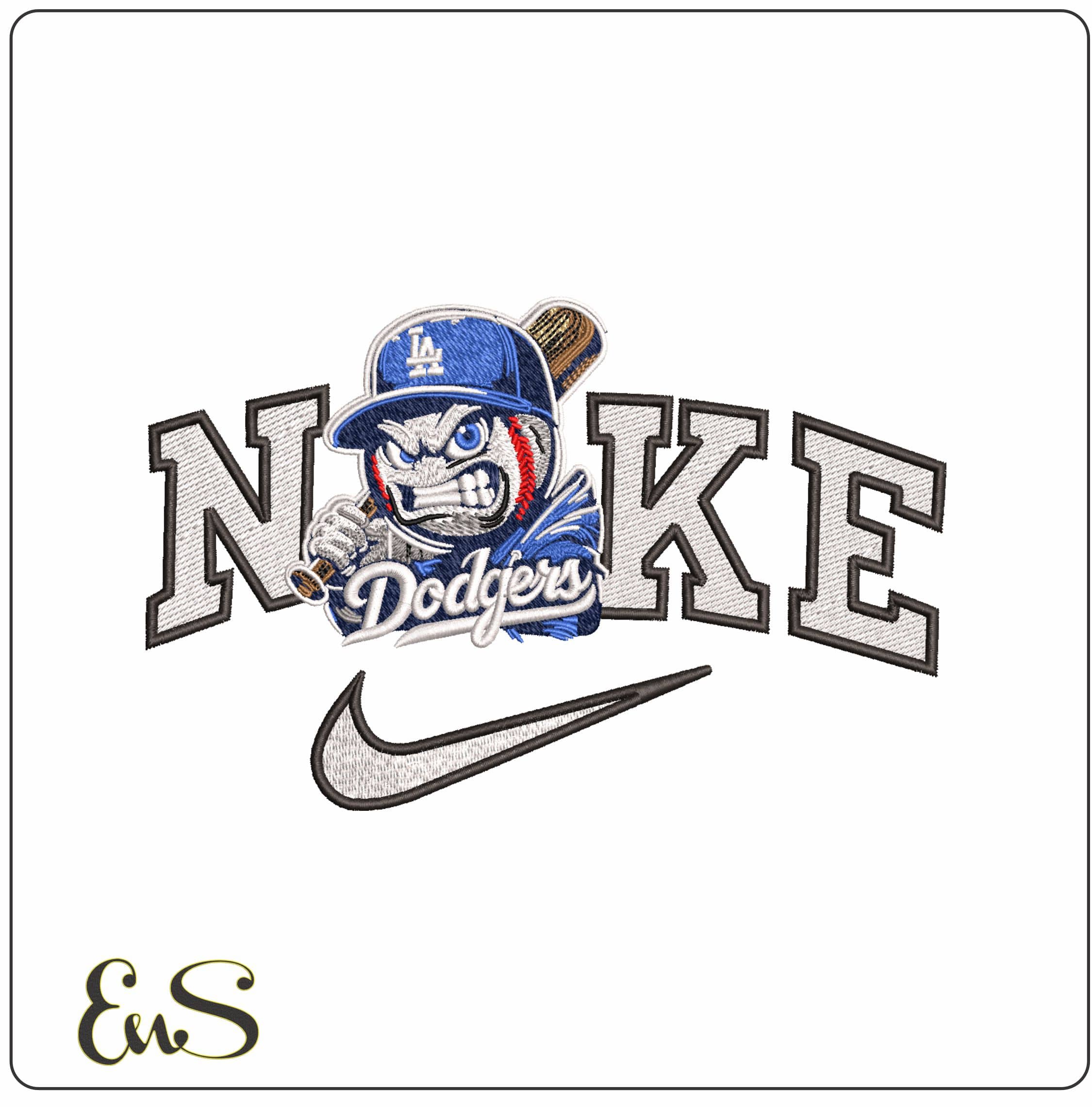 Nike LA Dodgers Slugger Baseball- Elegant embroidery design file - instant download