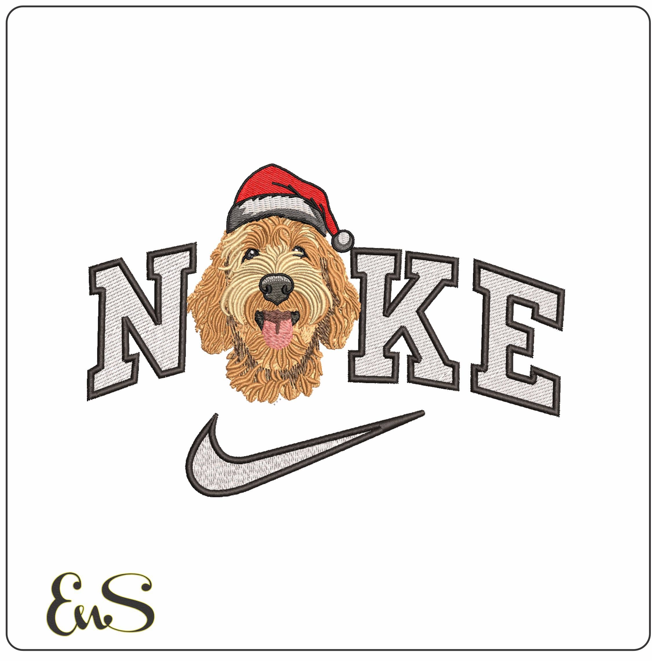 Nike LabraPoodle Dog Head with Xmas Hat- Elegant embroidery design file - instant download