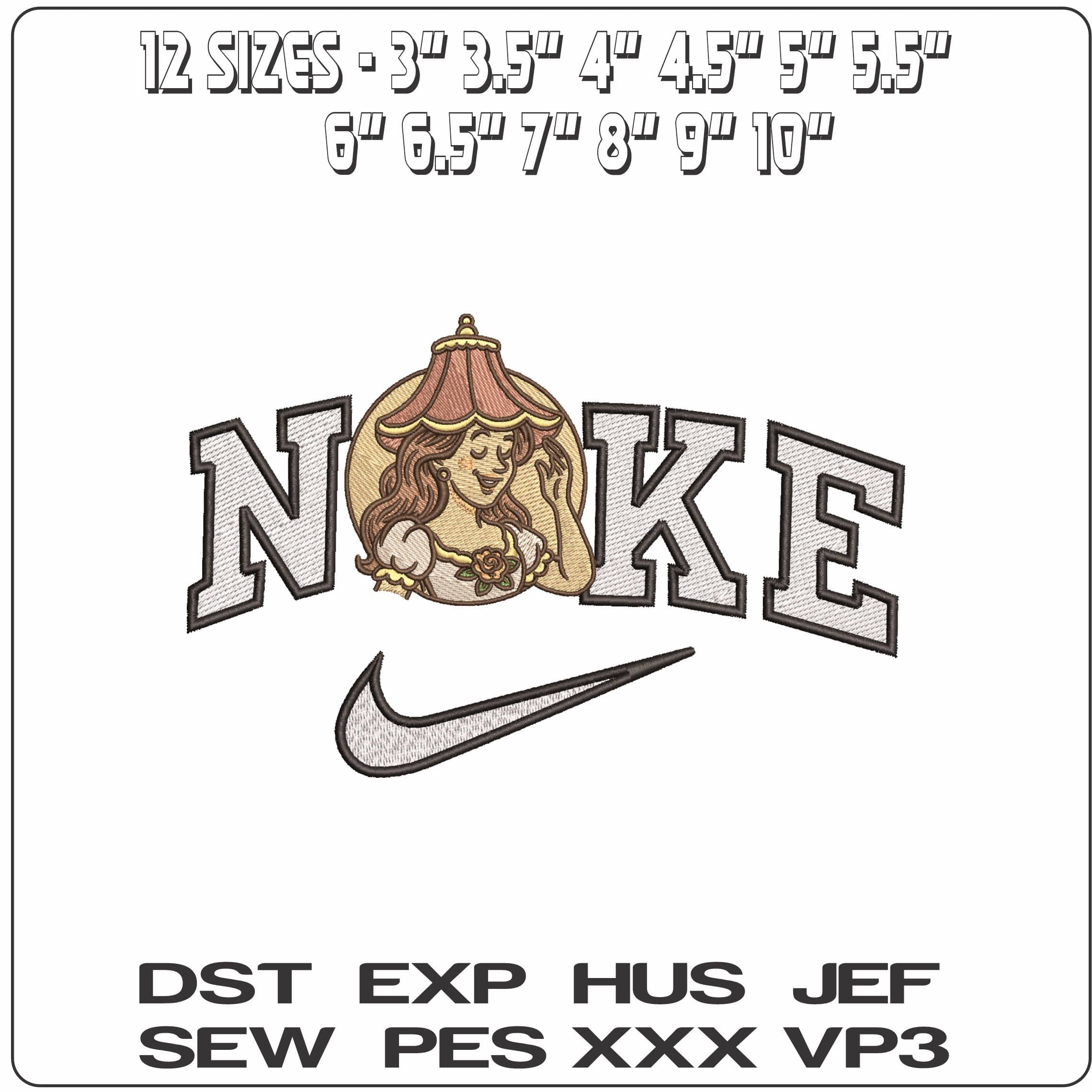 Nike Lady with Lampshade on Head- Elegant embroidery design file - instant download — view 2