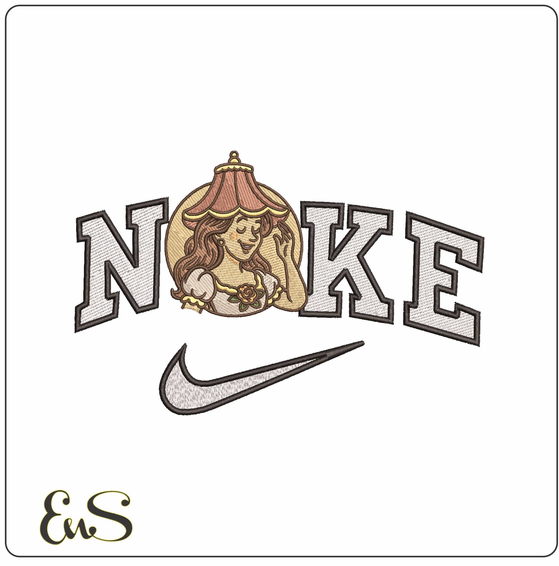 Nike Lady with Lampshade on Head- Elegant embroidery design file - instant download