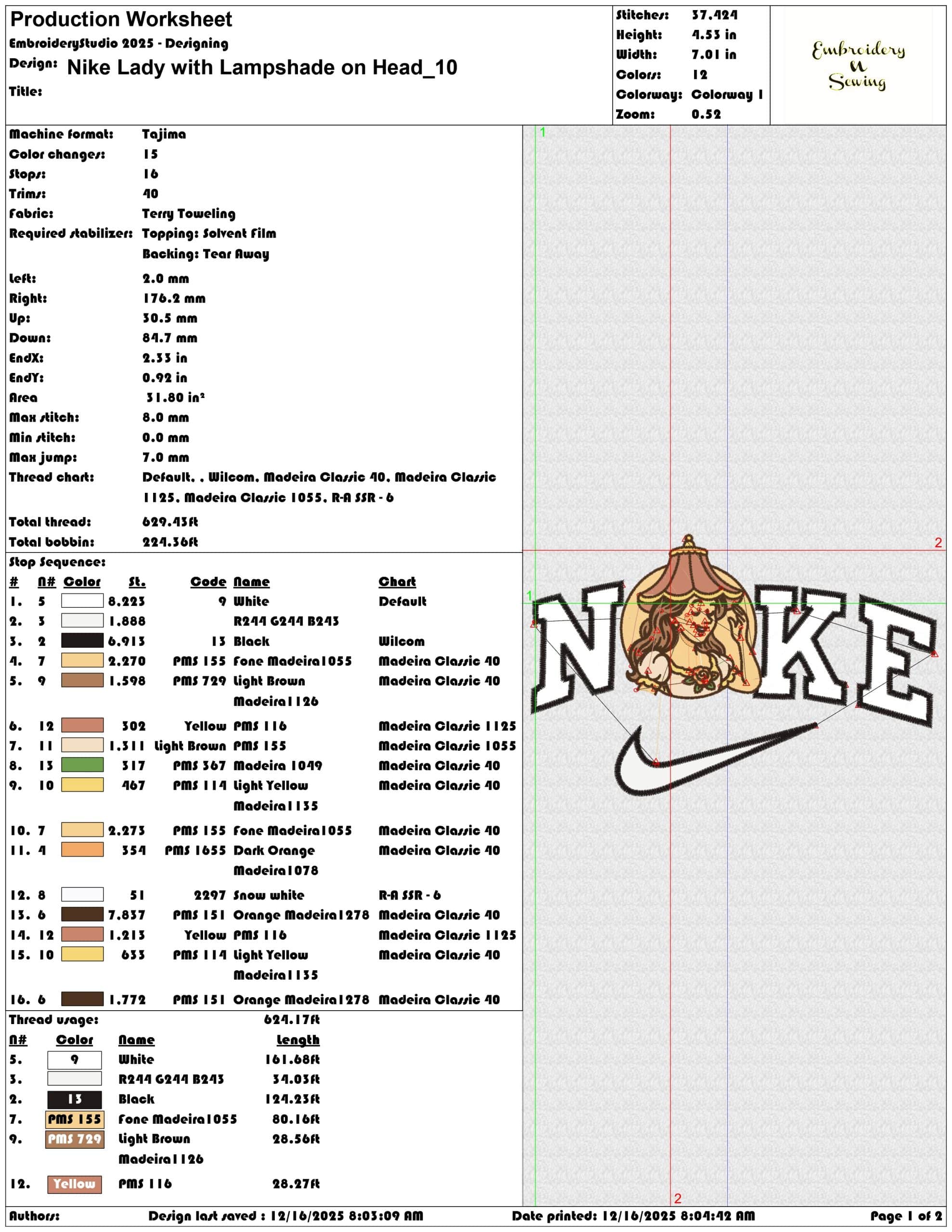 Nike Lady with Lampshade on Head- Elegant embroidery design file - instant download — view 3
