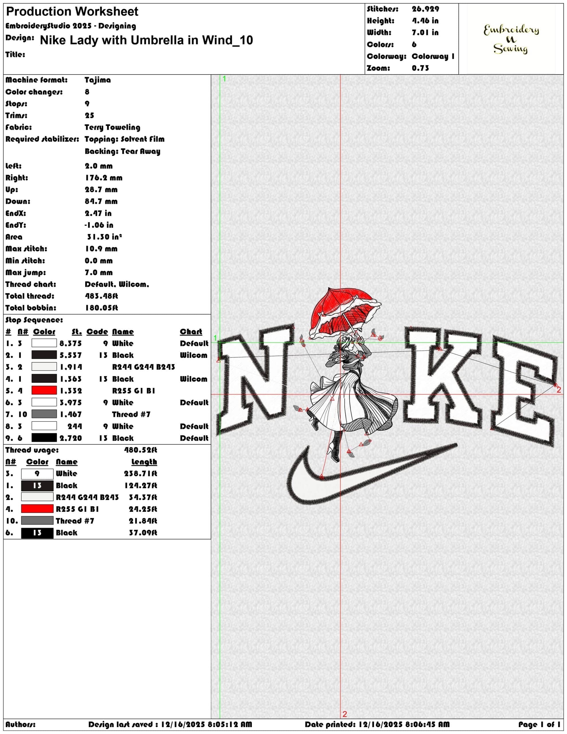 Nike Lady with Umbrella in Wind- Elegant embroidery design file - instant download — view 3