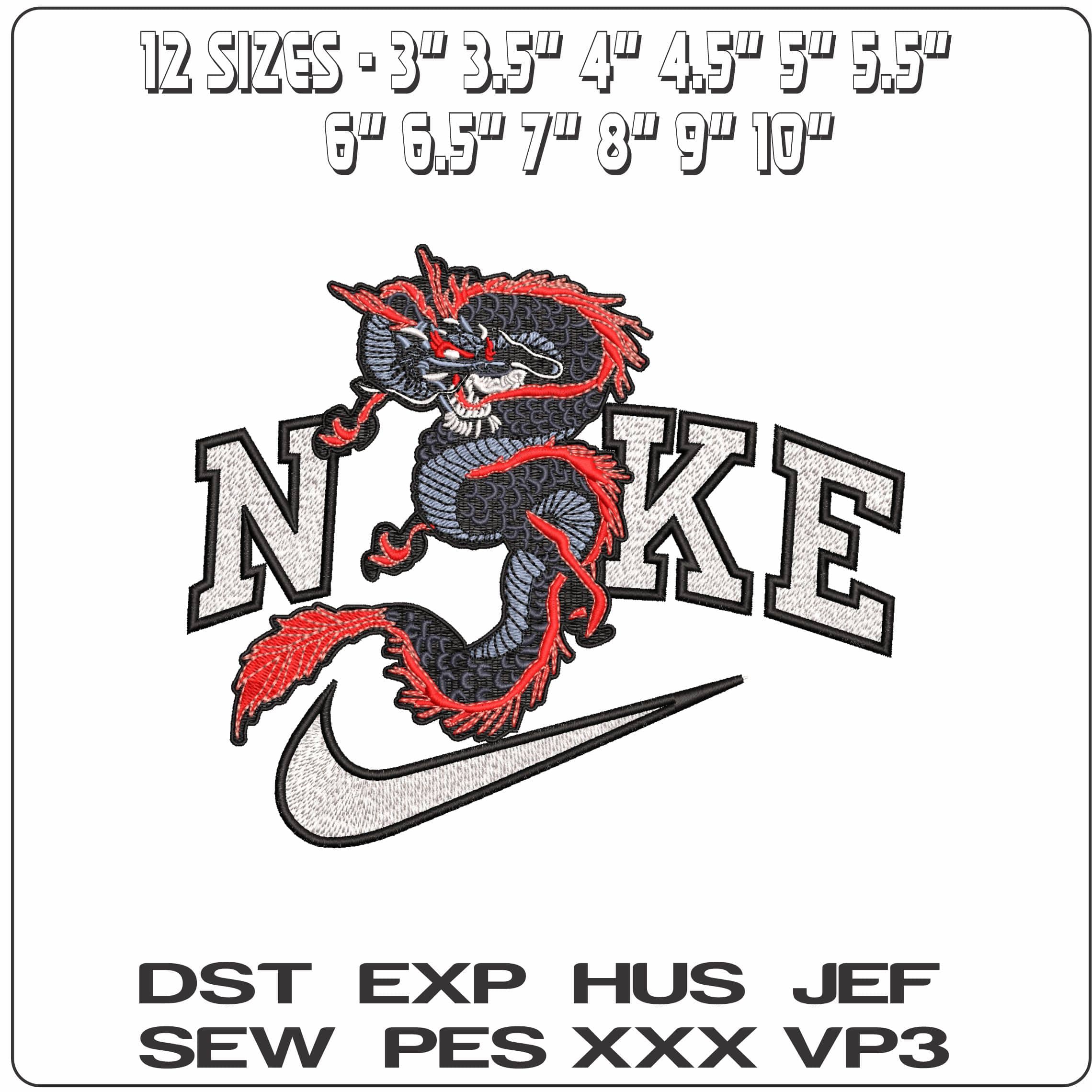Nike Large Asian Dragon- Elegant embroidery design file - instant download — view 2