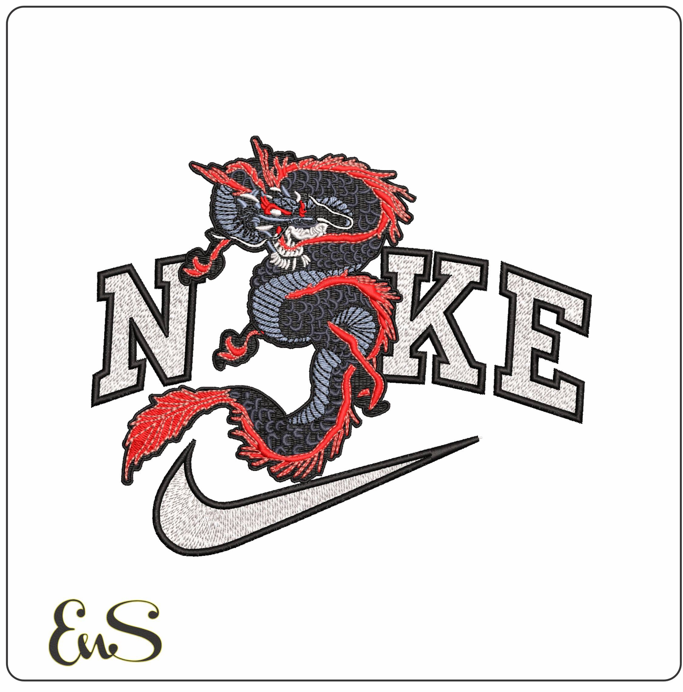 Nike Large Asian Dragon- Elegant embroidery design file - instant download