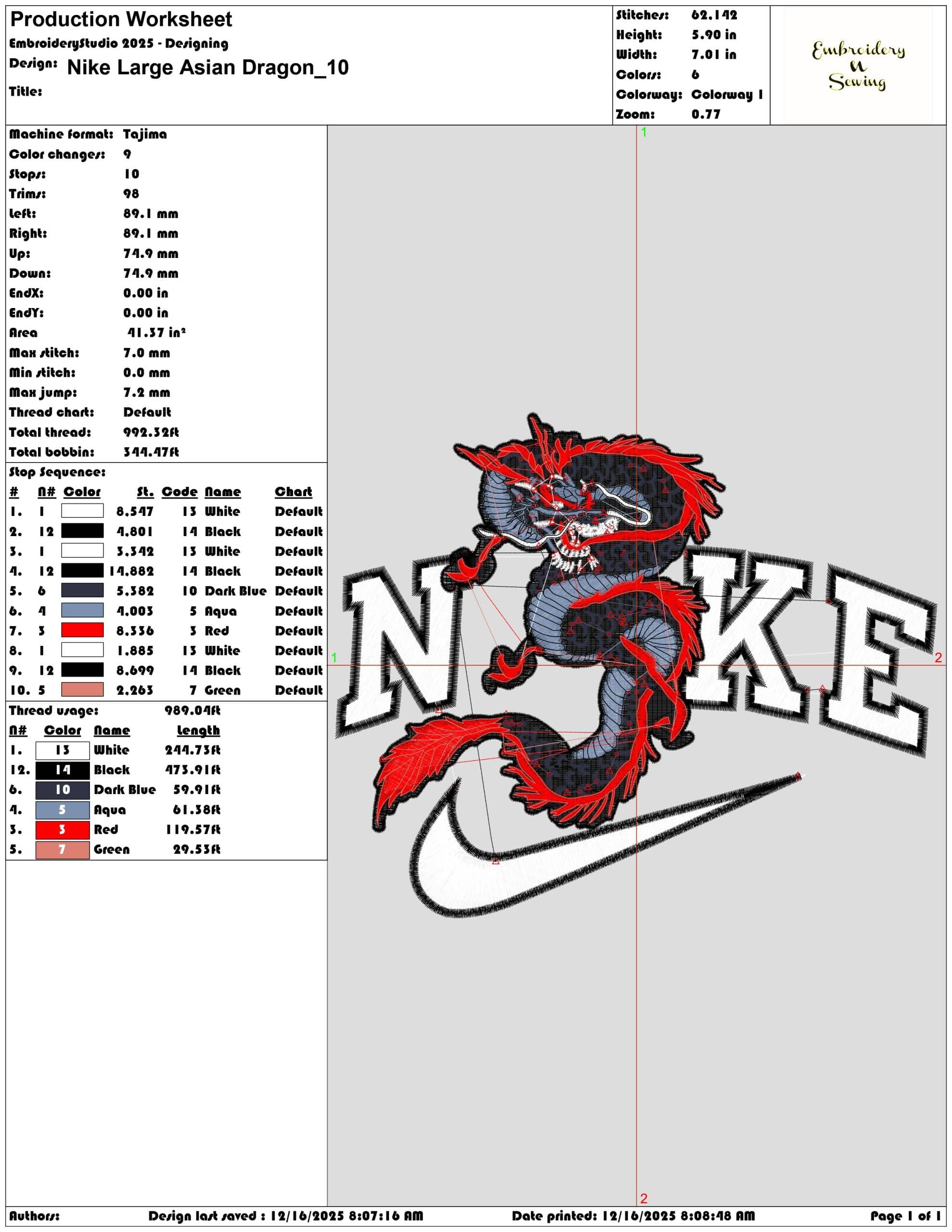 Nike Large Asian Dragon- Elegant embroidery design file - instant download — view 3