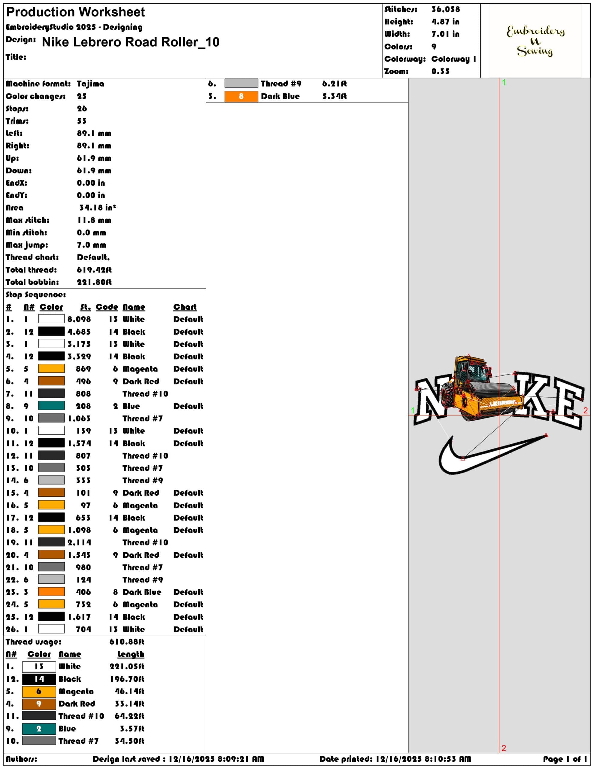 Nike Lebrero Road Roller - Elegant embroidery design file - instant download — view 3