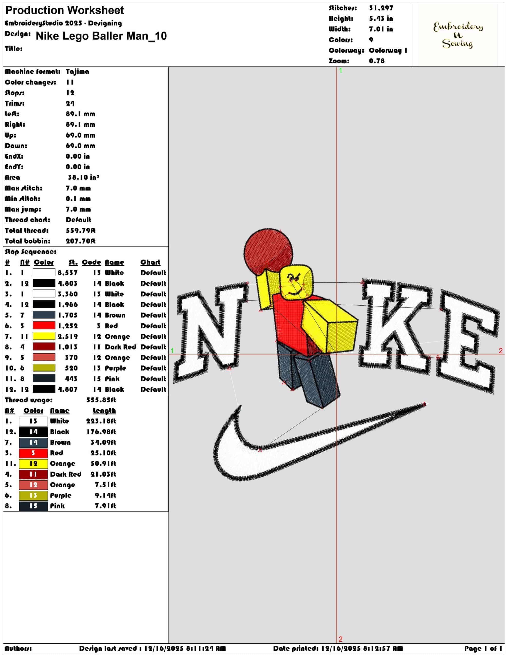 Nike Lego Baller Man- Elegant embroidery design file - instant download — view 3