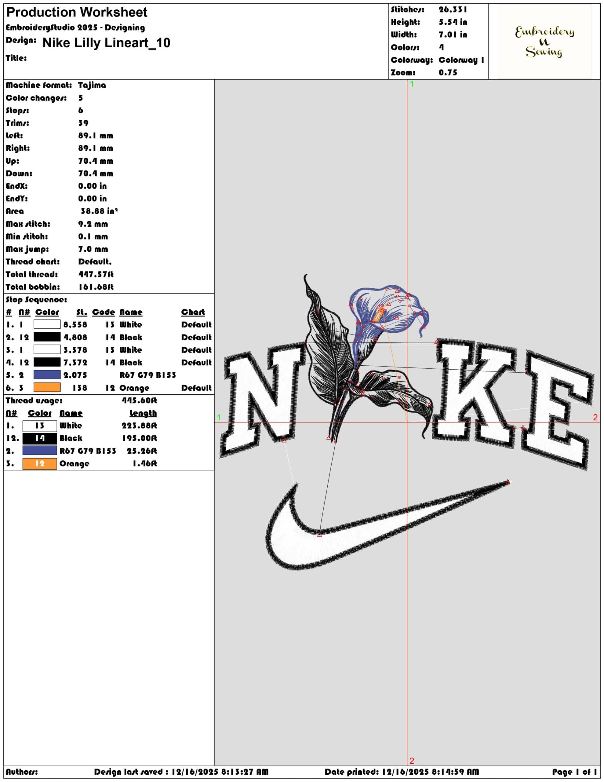 Nike Lilly Lineart- Elegant embroidery design file - instant download — view 3