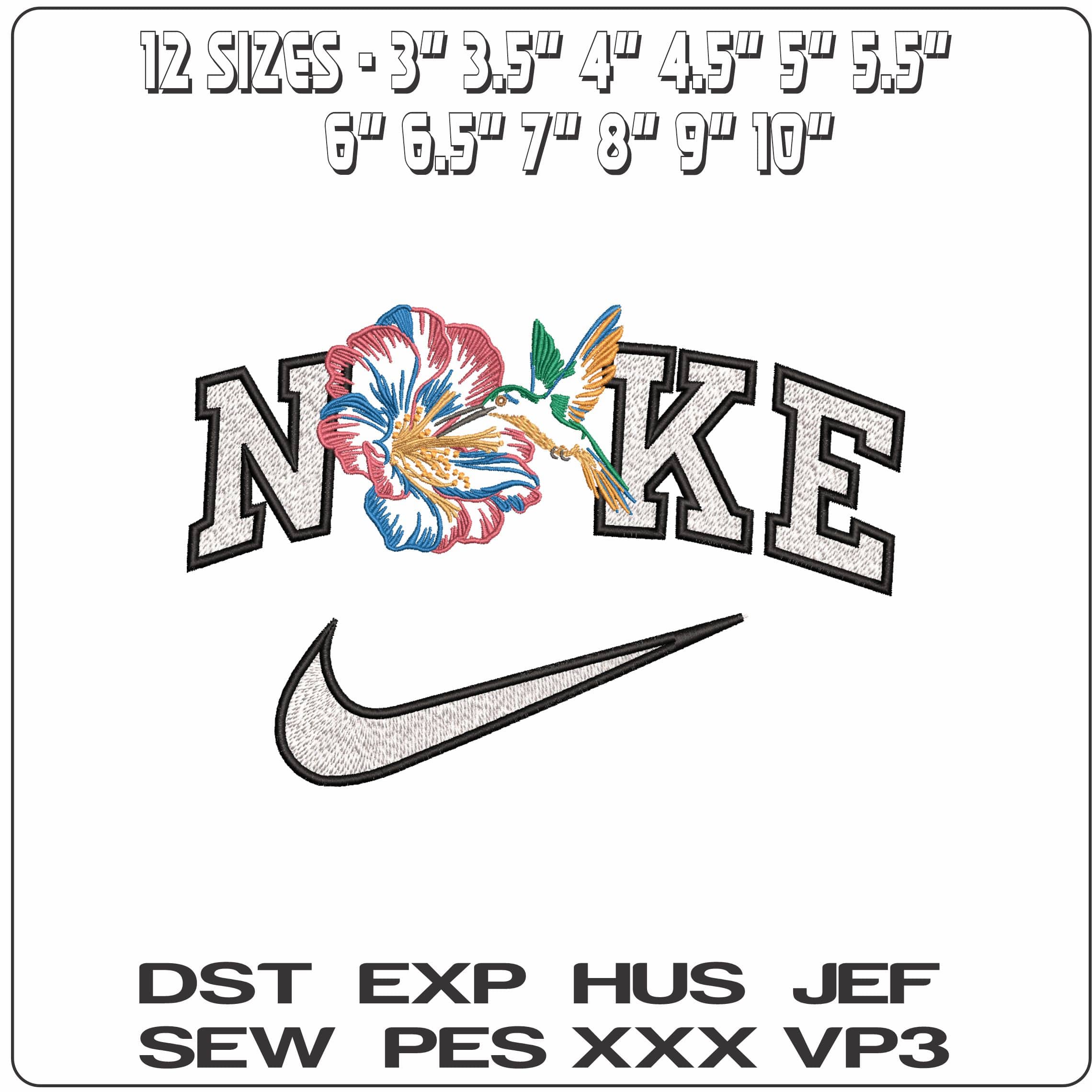 Nike Lilly with Humming Bird Line art- Elegant embroidery design file - instant download — view 2
