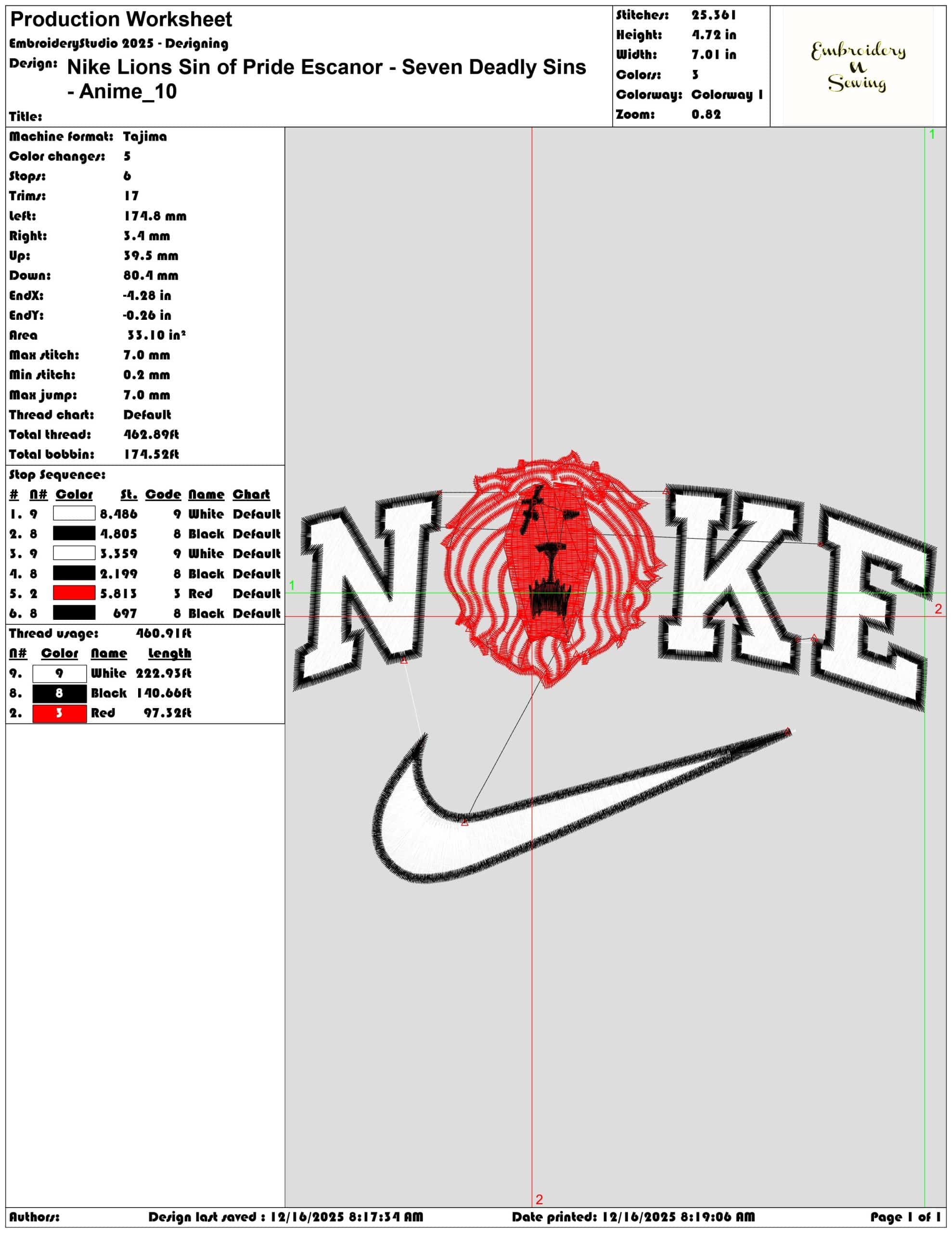 Nike Lions Sin of Pride Escanor Seven Deadly Sins Anime- Elegant embroidery design file - instant download — view 3