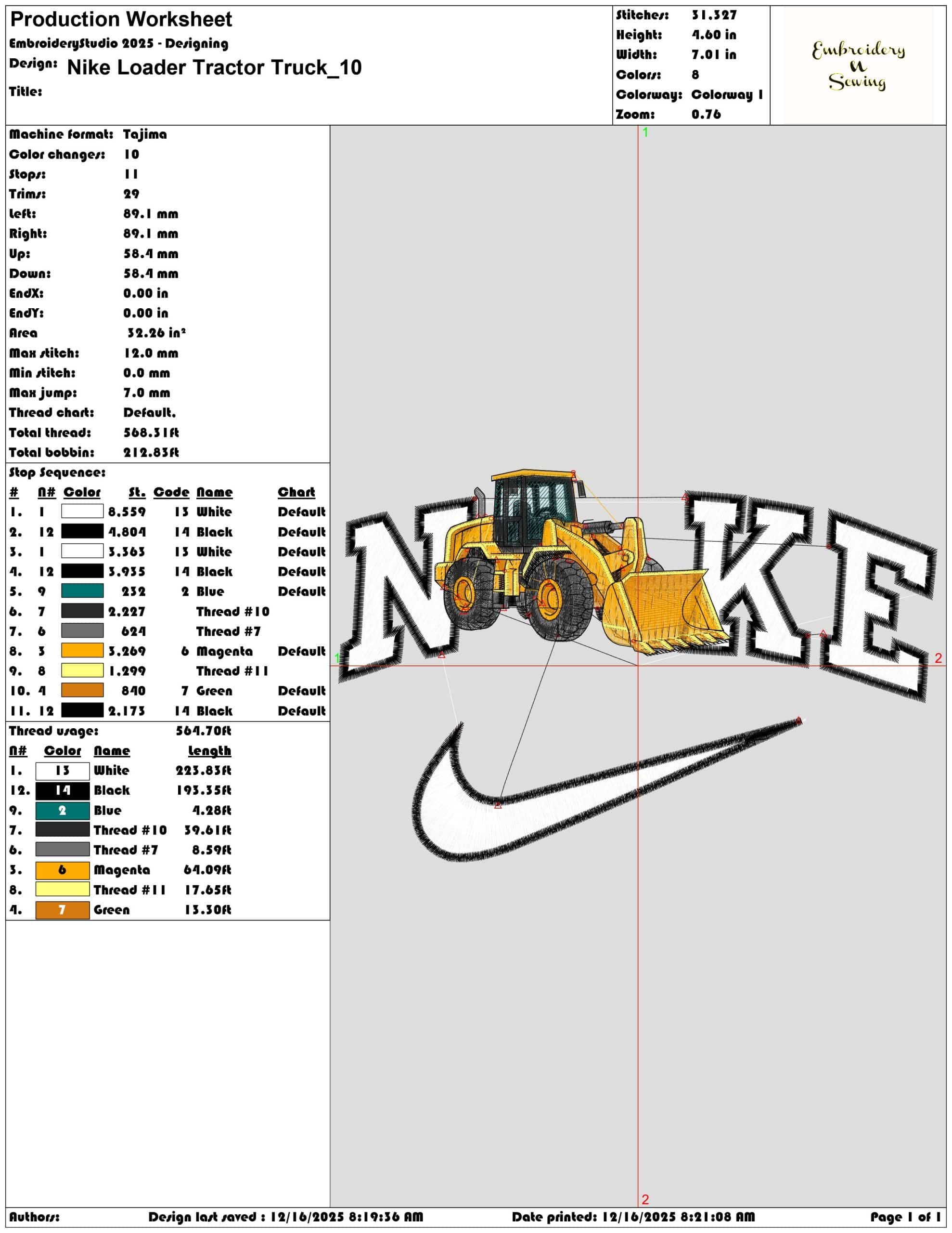 Nike Loader Tractor Truck- Elegant embroidery design file - instant download — view 3