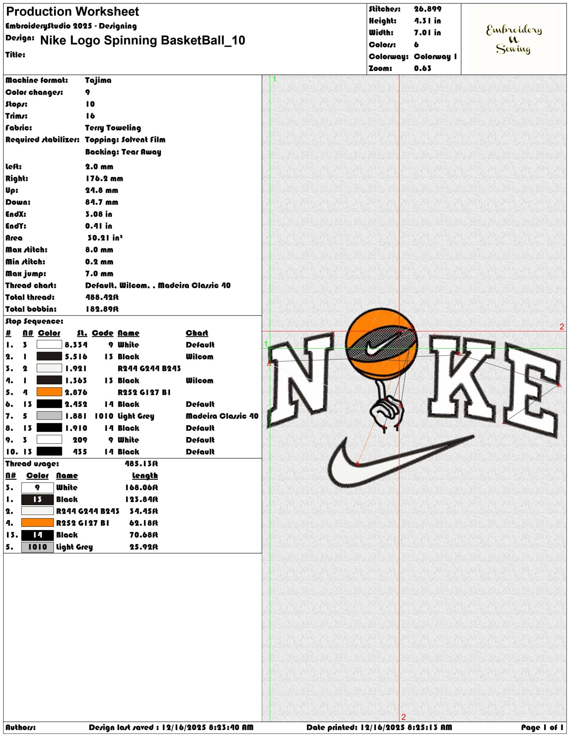 Nike Logo Spinning BasketBall- Elegant embroidery design file - instant download — view 3