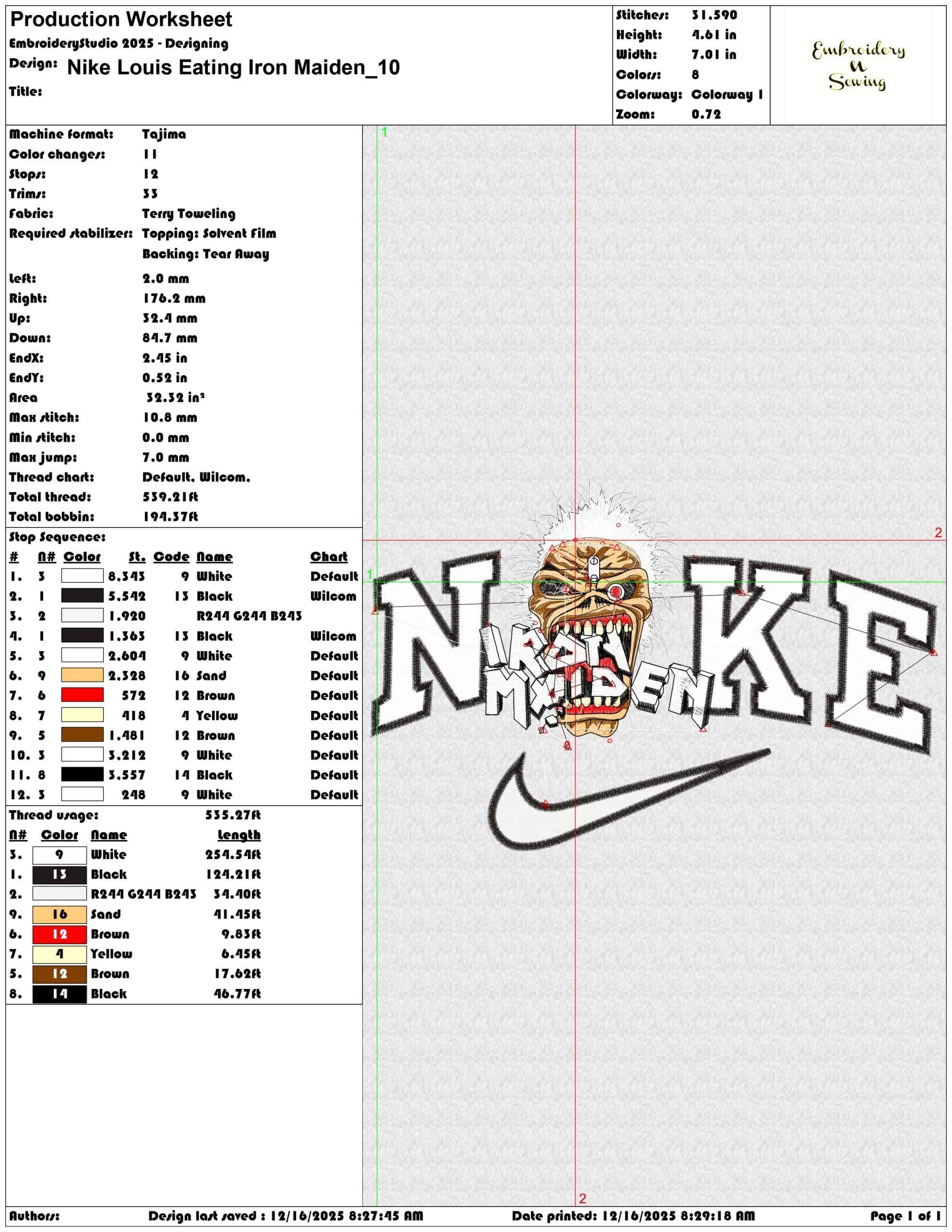 Nike Louis Eating Iron Maiden- Elegant embroidery design file - instant download — view 3