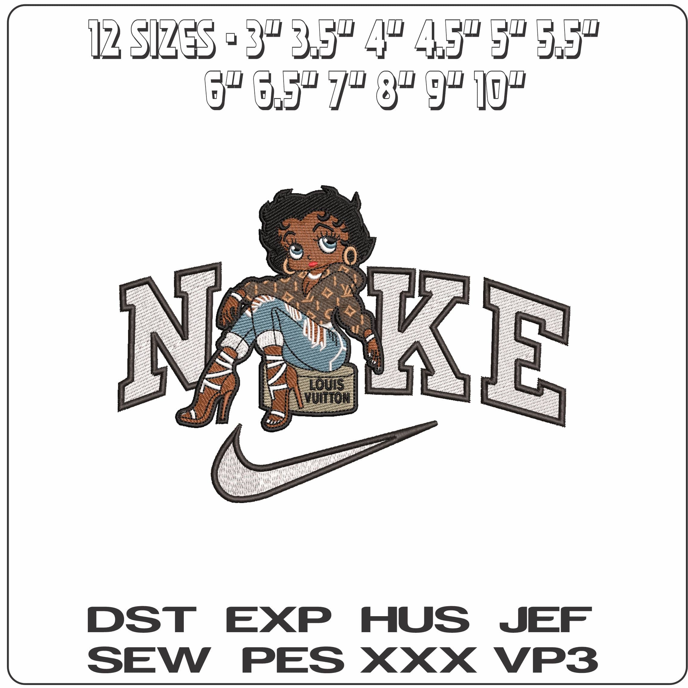 Nike Louis Vuitton Betty Boo- Elegant embroidery design file - instant download — view 2