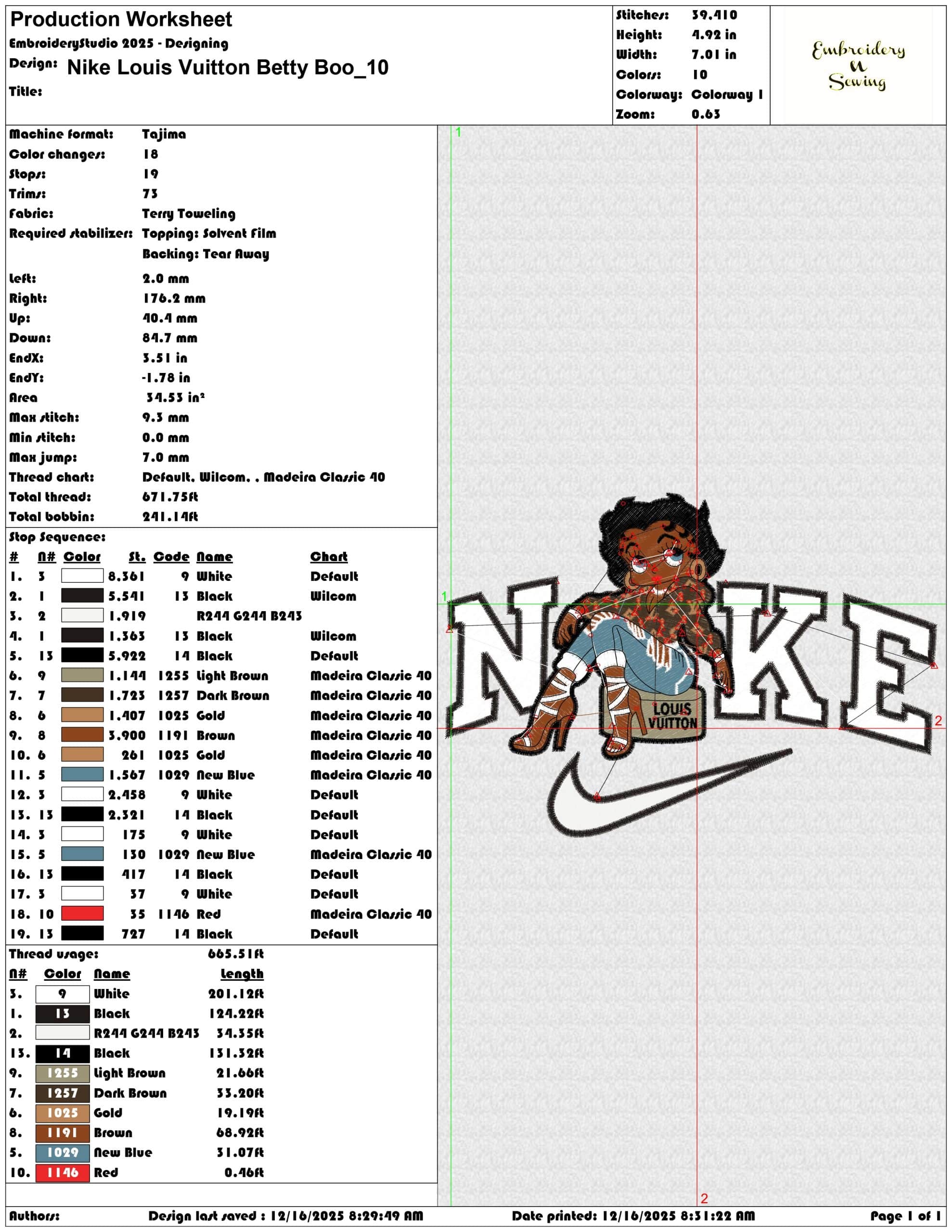 Nike Louis Vuitton Betty Boo- Elegant embroidery design file - instant download — view 3