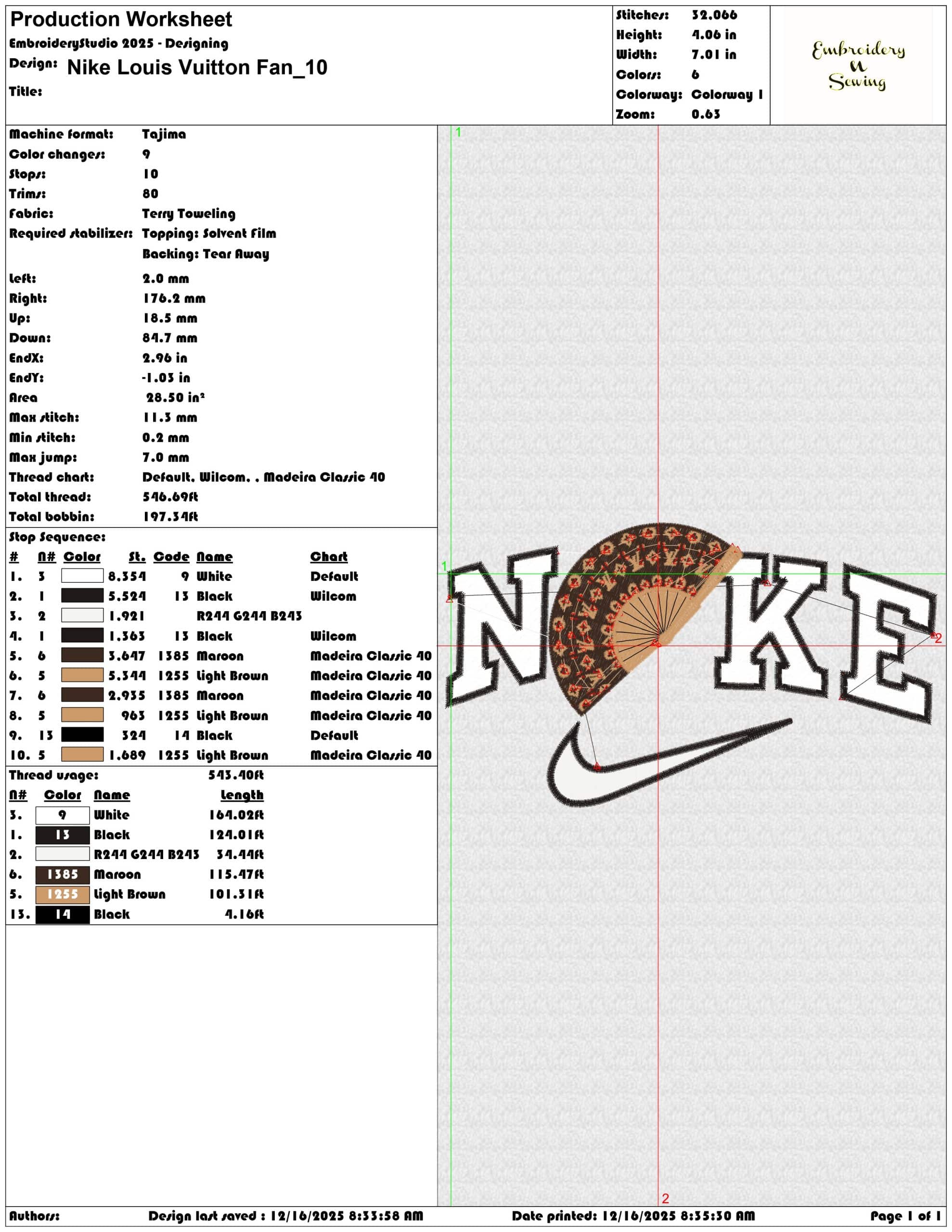 Nike Louis Vuitton Fan- Elegant embroidery design file - instant download — view 3