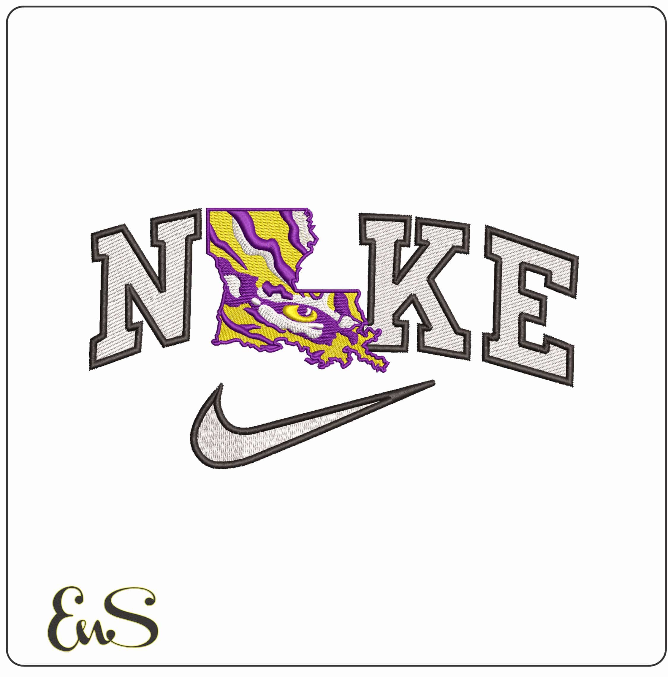 Nike LSU Eye State Map- Elegant embroidery design file - instant download