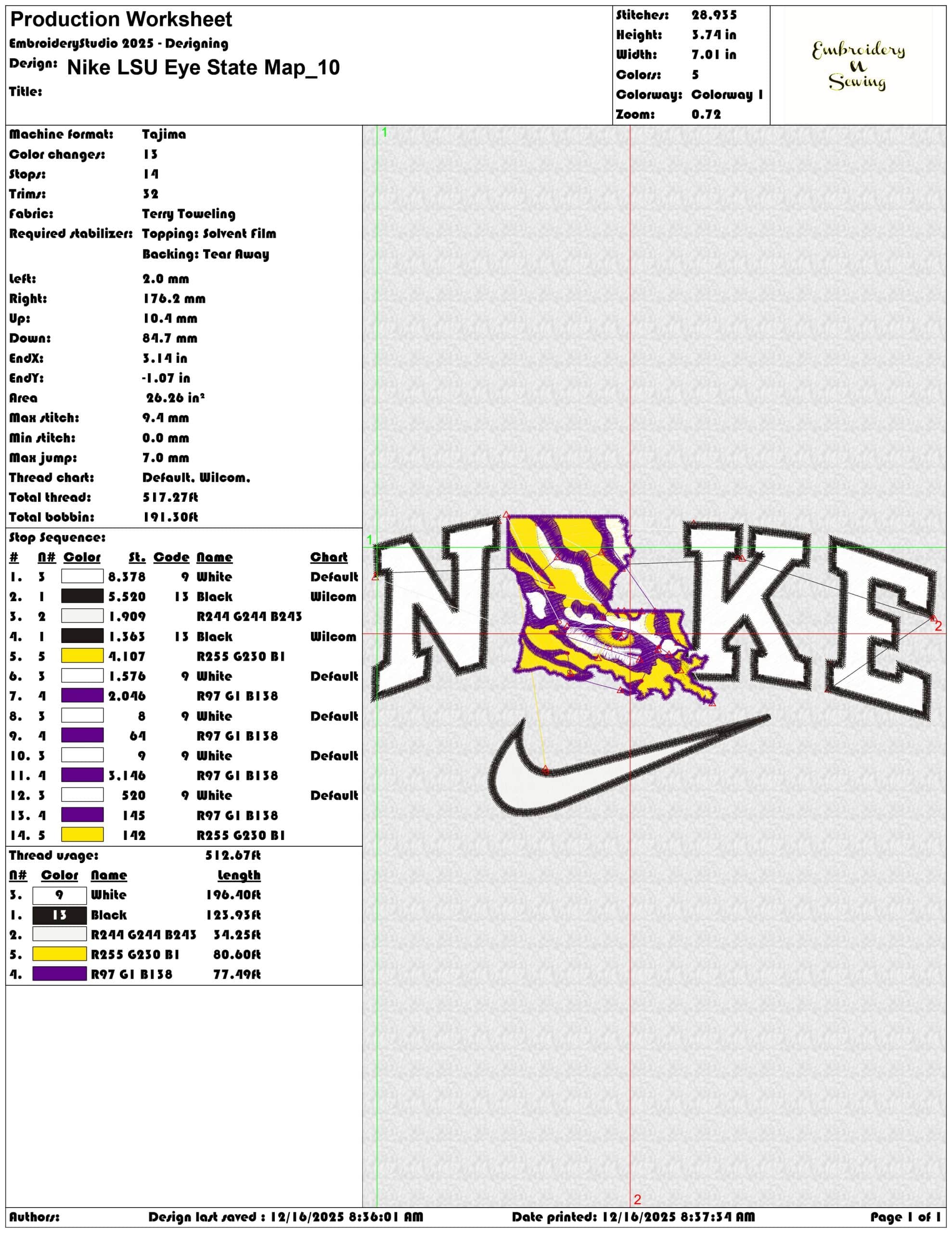 Nike LSU Eye State Map- Elegant embroidery design file - instant download — view 3