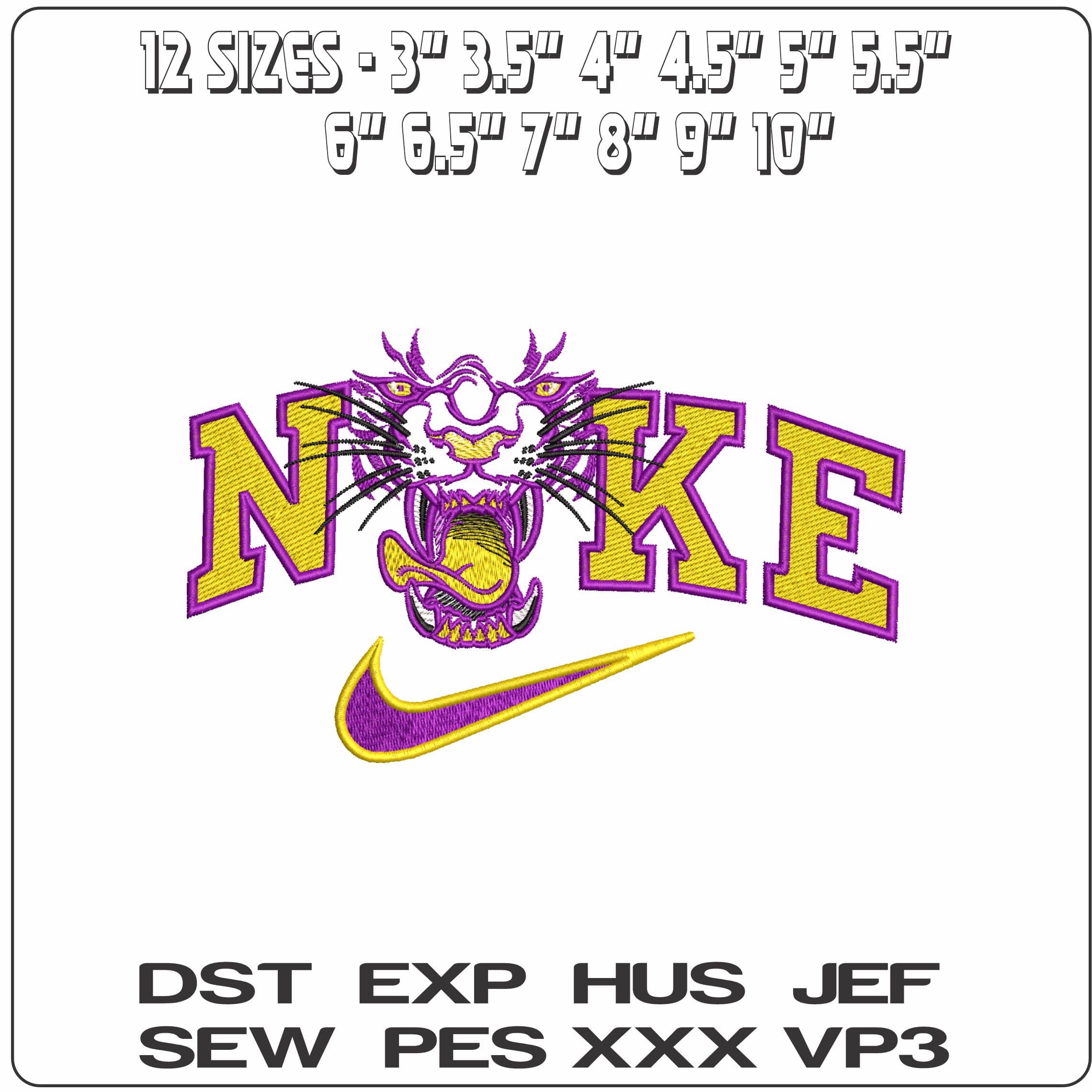 Nike LSU Roaring Fighting Tiger Face- Elegant embroidery design file - instant download — view 2